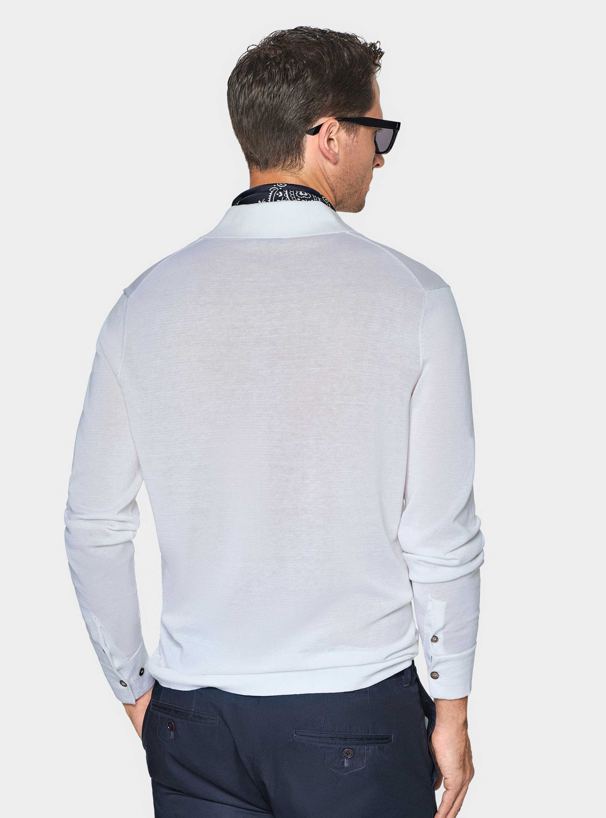 Cotton and silk knit polo shirt, WHITE
