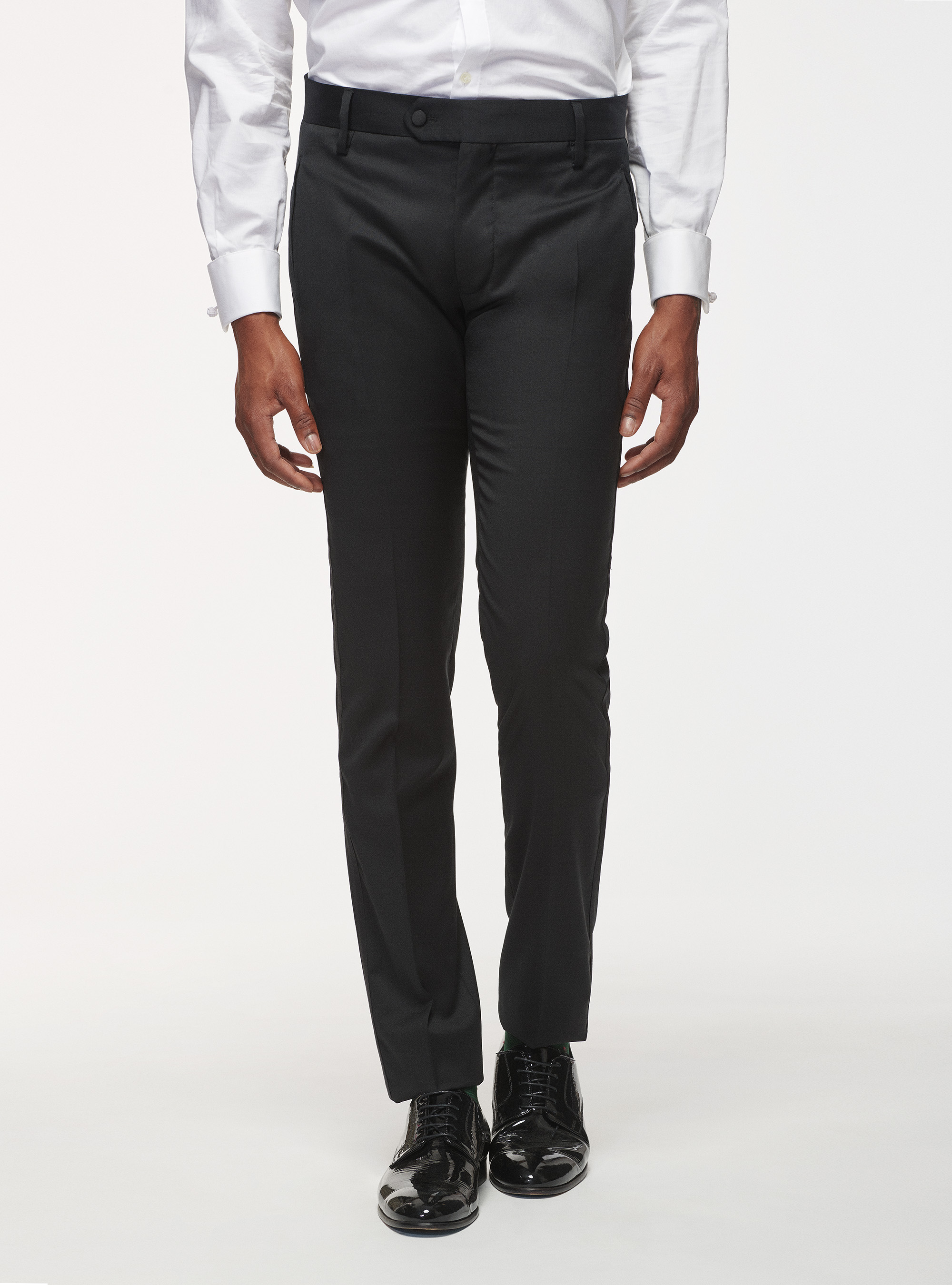 Pantalon smoking en pure laine, NOIR