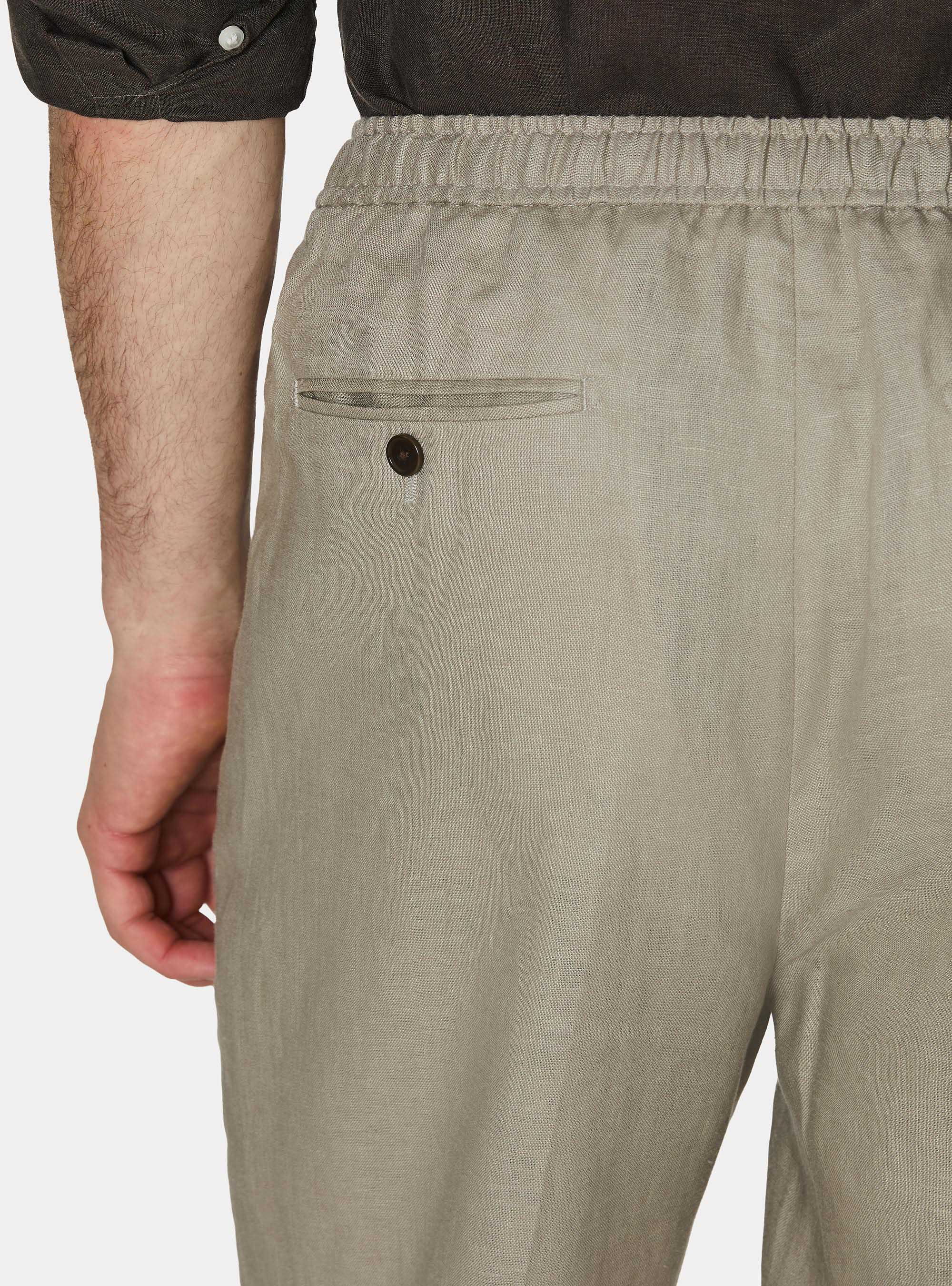 Pure linen trousers with pleat and drawstring, SAND
