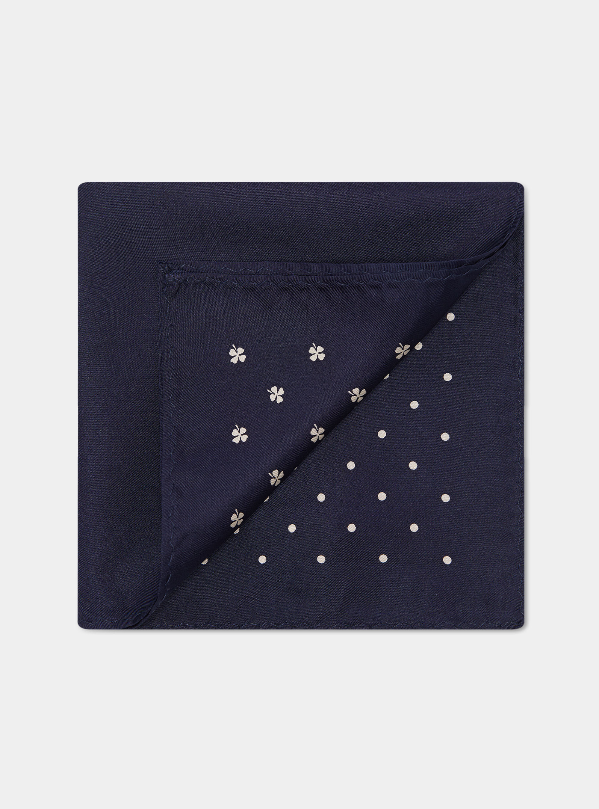 Pochette en soie imprim&eacute;e &agrave; motifs, BLEU MARINE