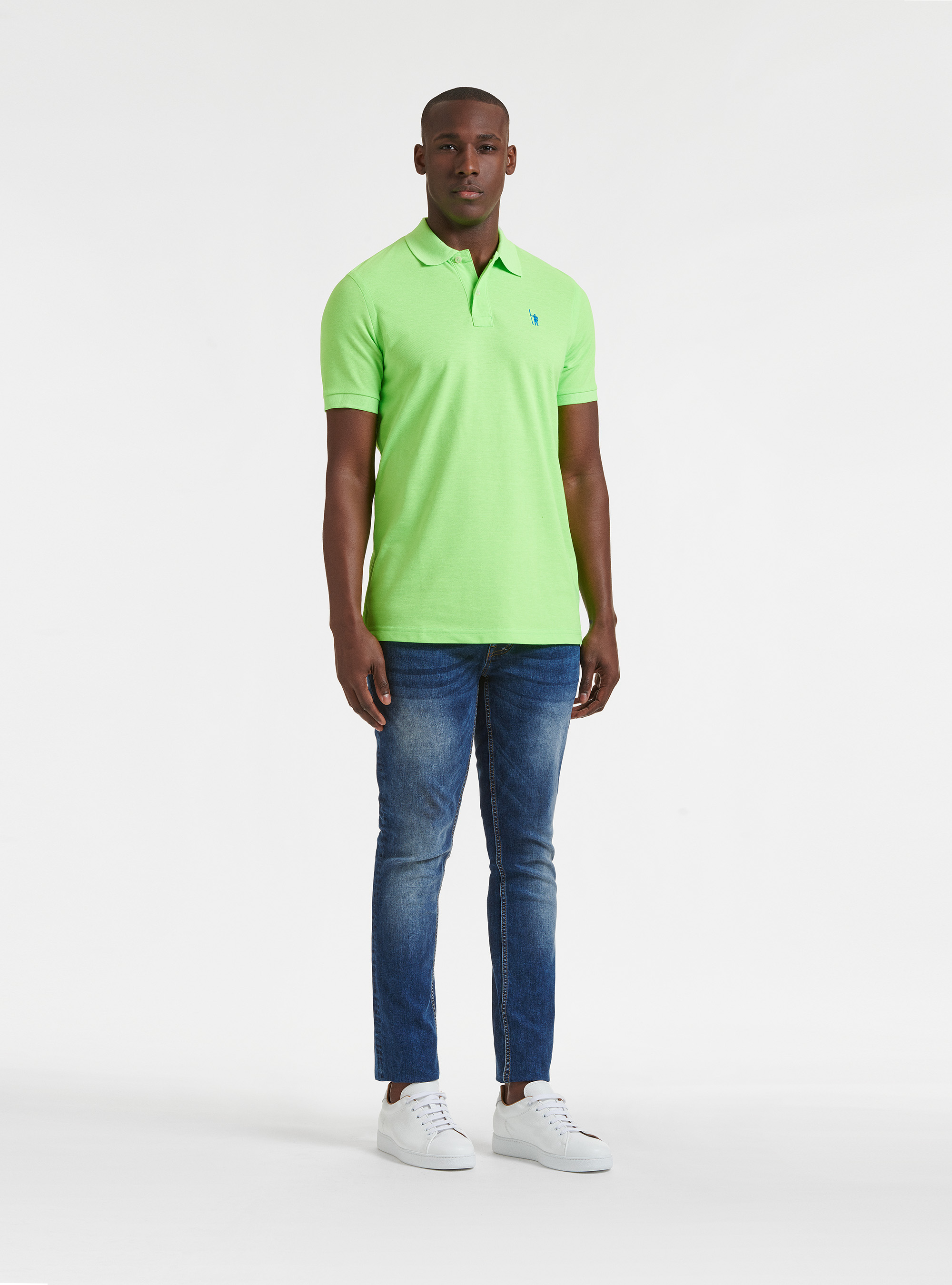 Polo de piqu&eacute; fluorescente con bordado, LIME 0658C