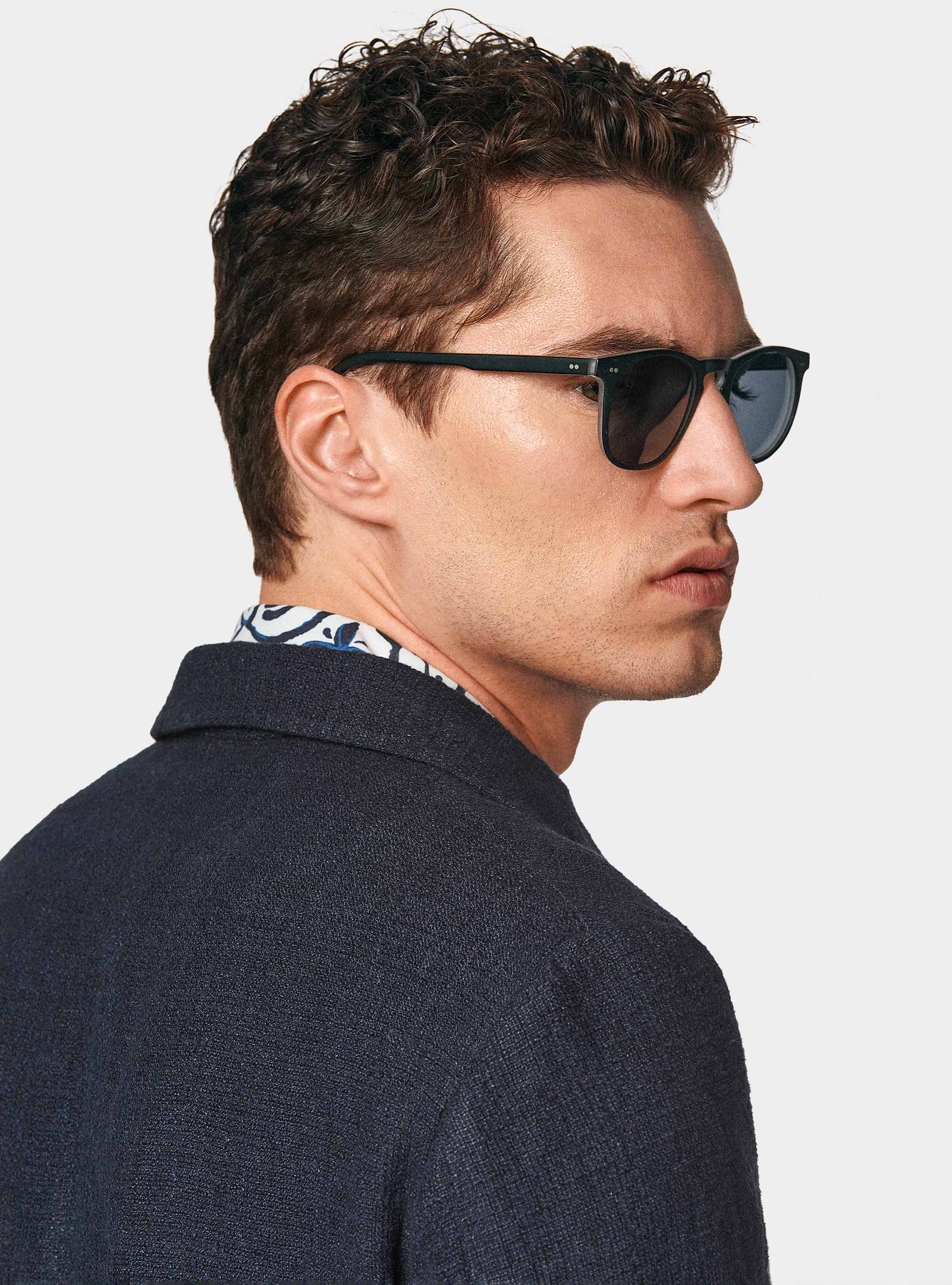 Linen crepe blazer, NAVY BLUE