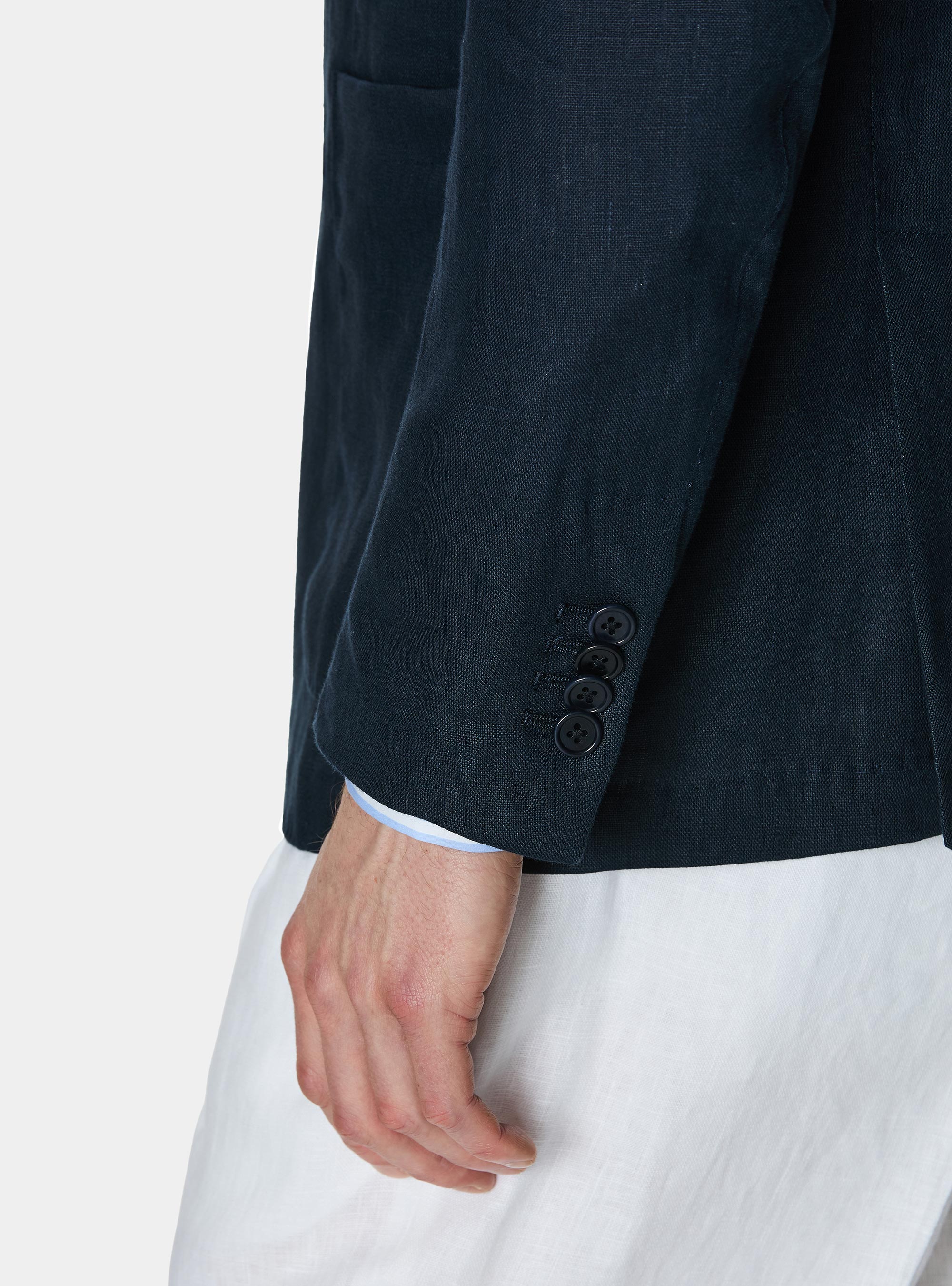 Double-breasted blazer in pure linen, NAVY BLUE