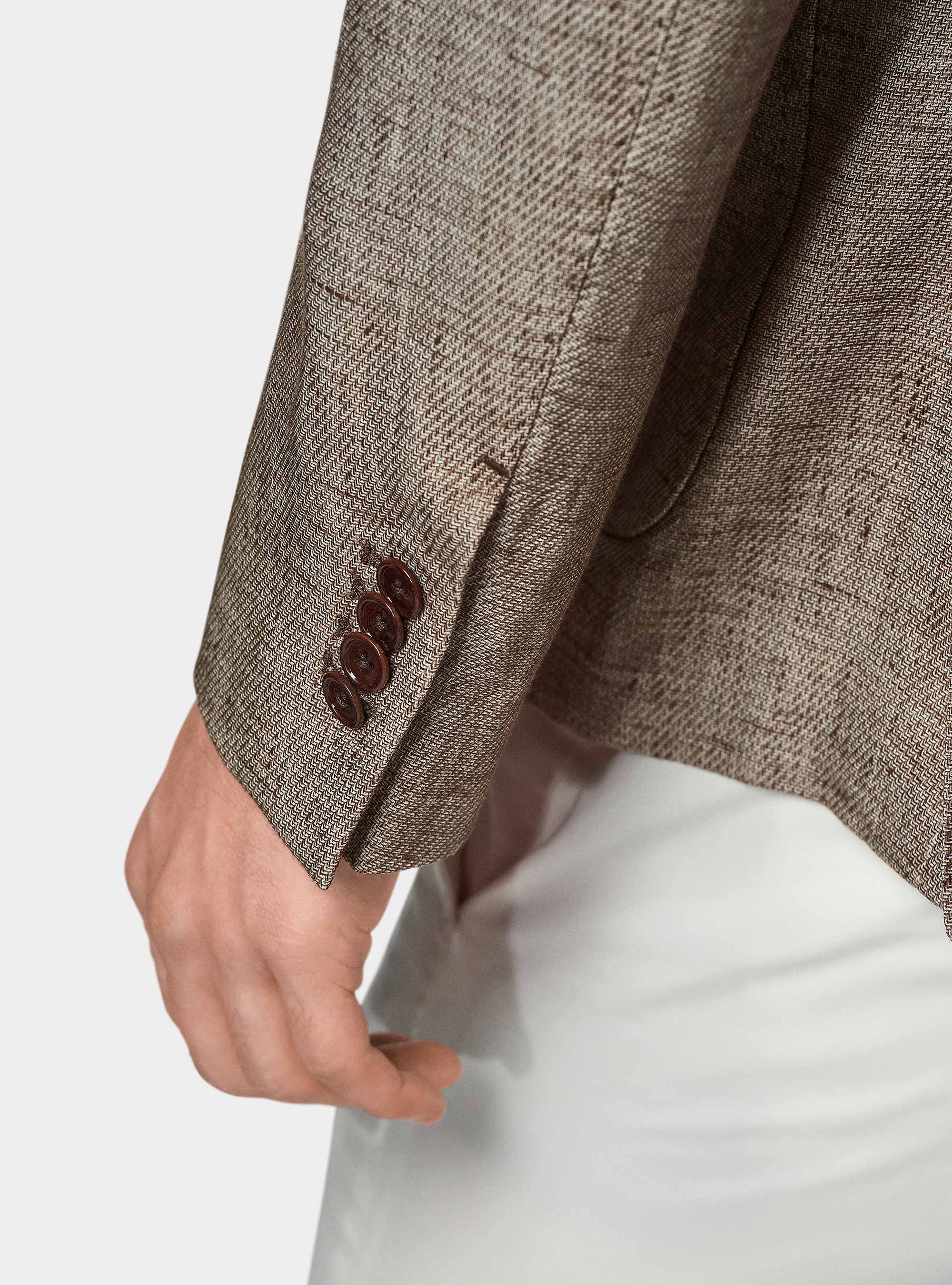 Linen and cotton blend blazer, BROWN