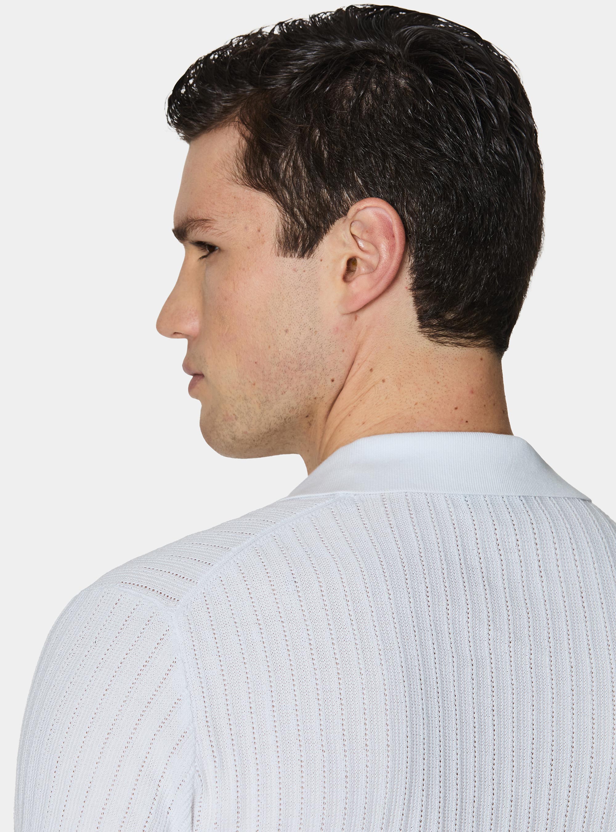 Poloshirt aus perforiertem Strick ohne Kn&ouml;pfe aus extrafeiner Baumwolle, BIANCO 0099C