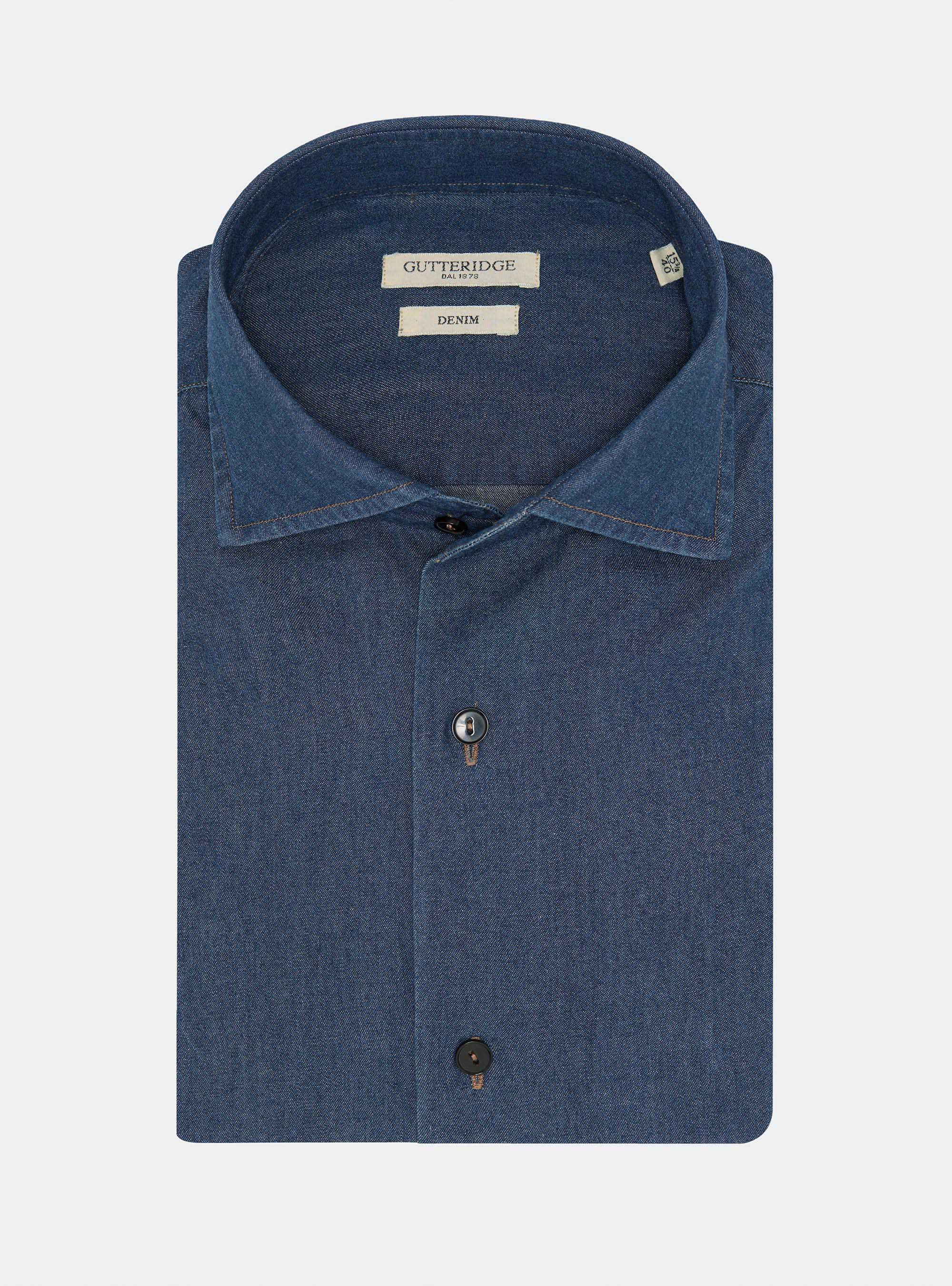 Chemise en denim de coton chambray, BLEU MARINE
