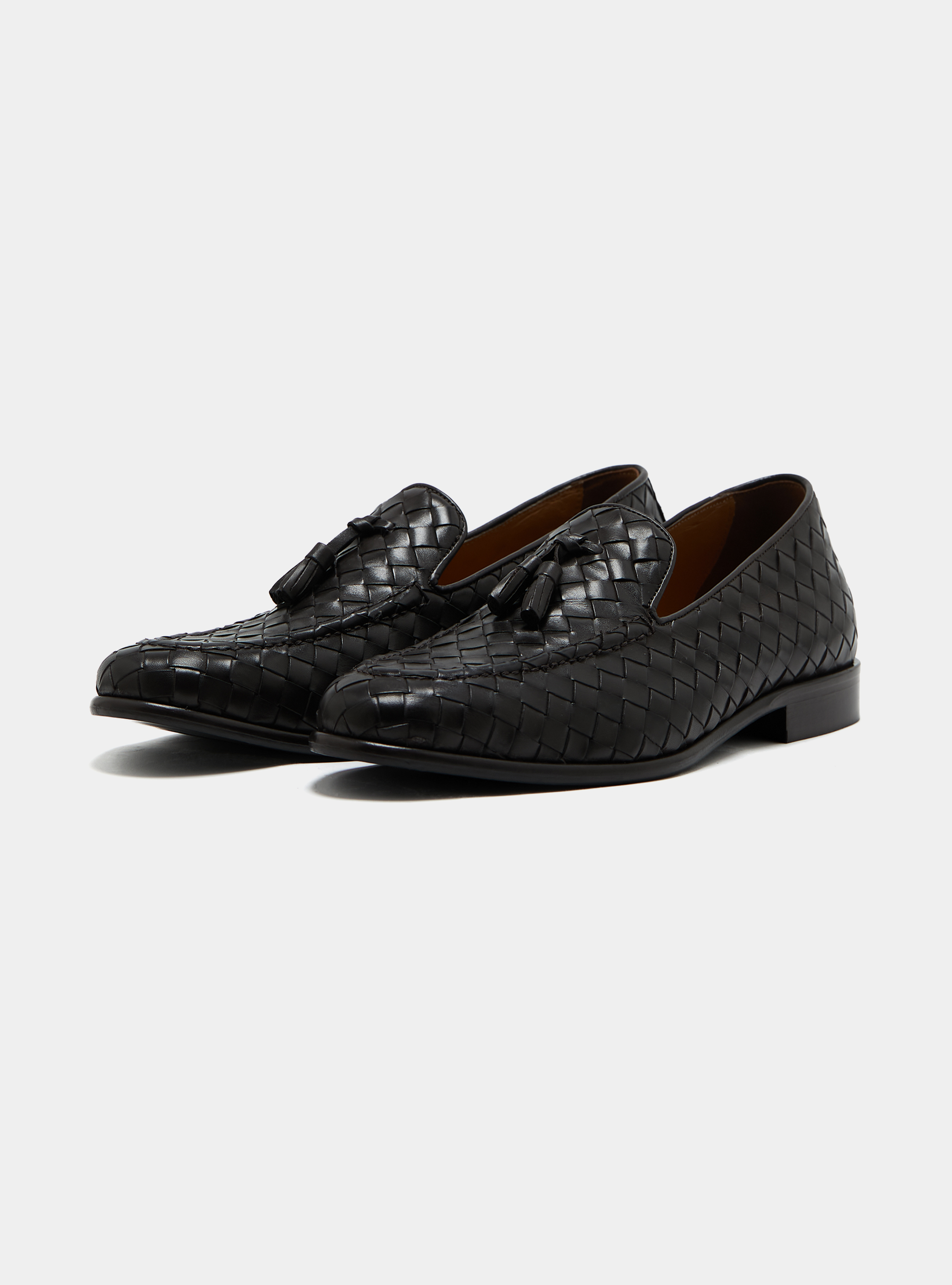 Braided leather moccasins, BROWN