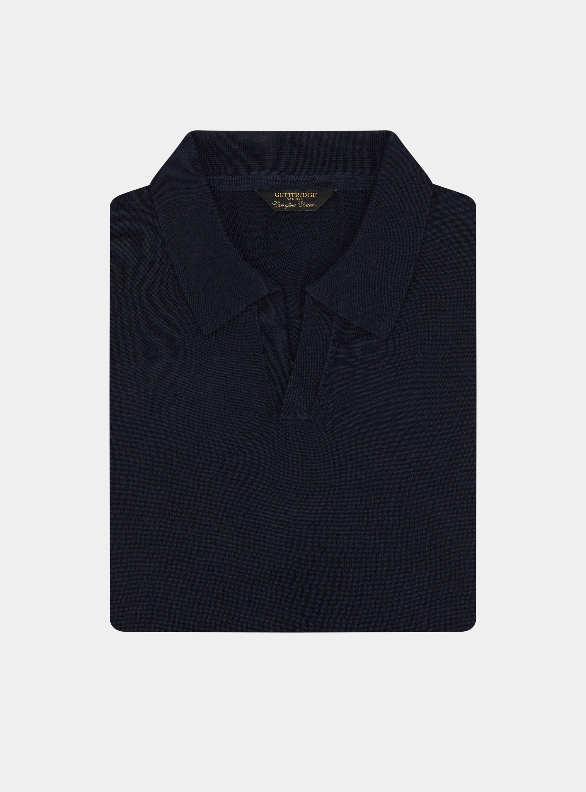 Buttonless knitted polo shirt in extra-fine cotton, NAVY BLUE