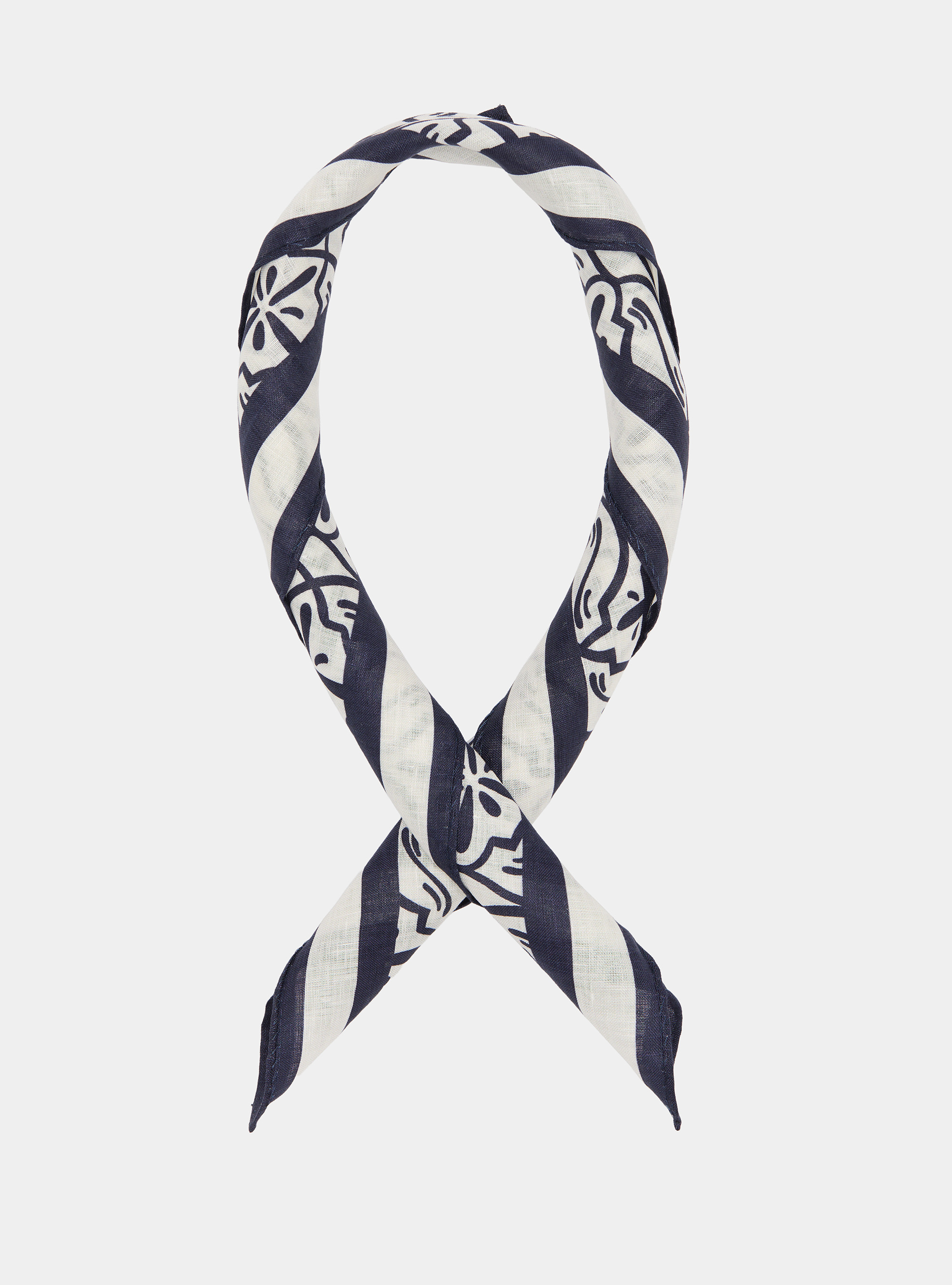 Linen foulard with majolica print, NAVY BLUE