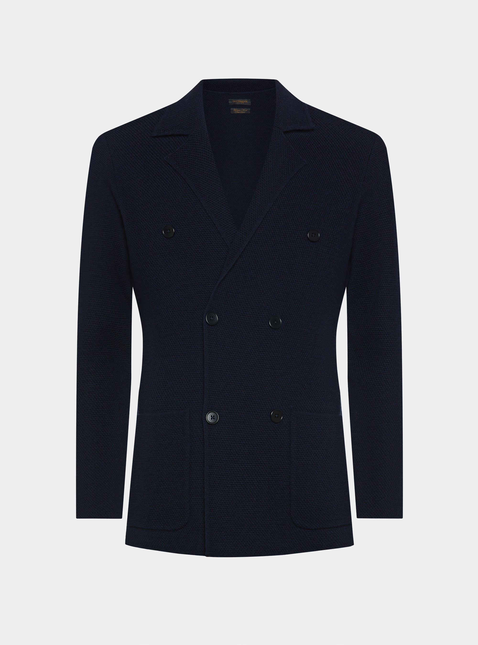 Merino wool double-breasted knitted jacket, NAVY BLUE