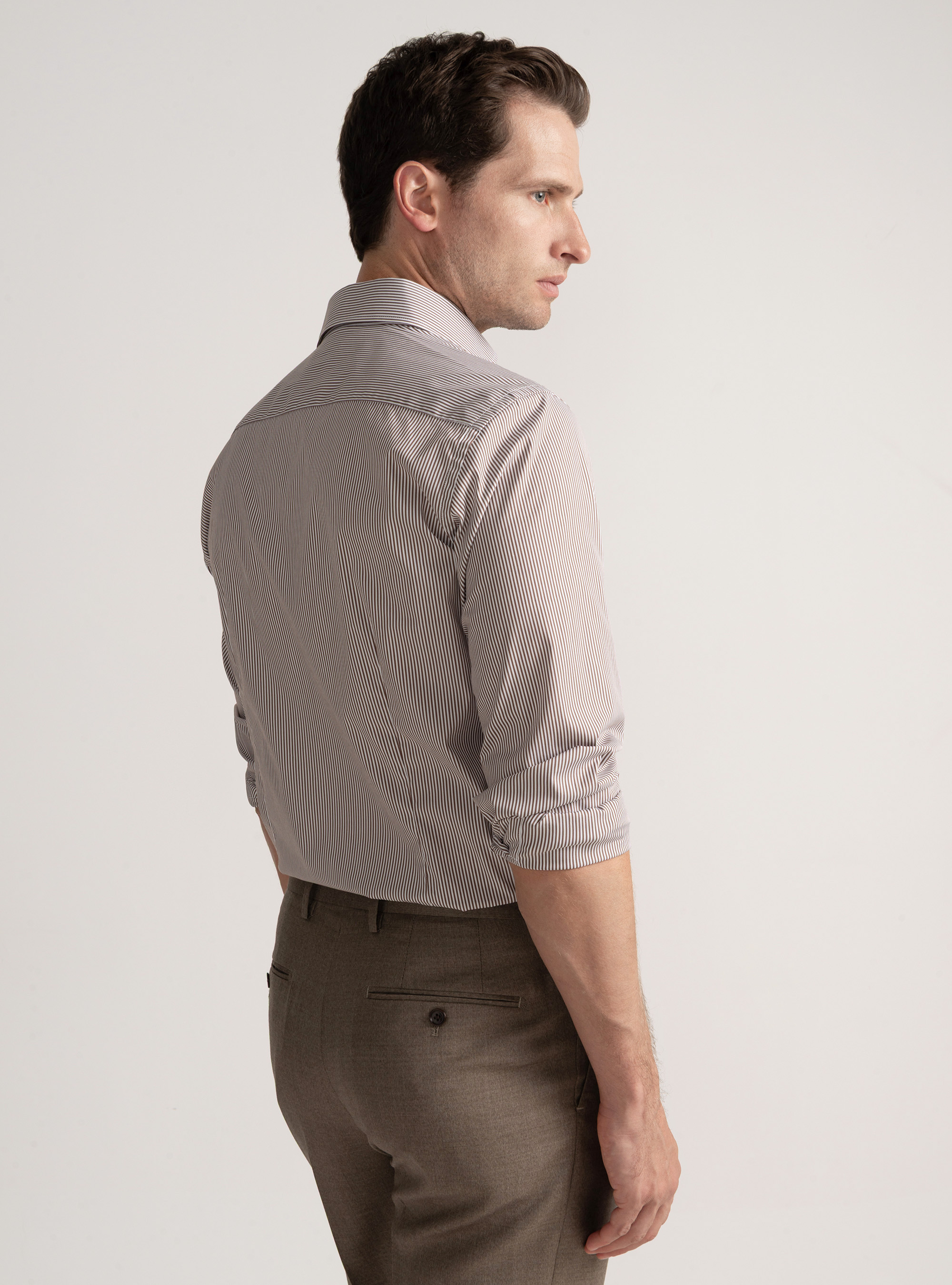 Striped cotton poplin stretch shirt, BROWN
