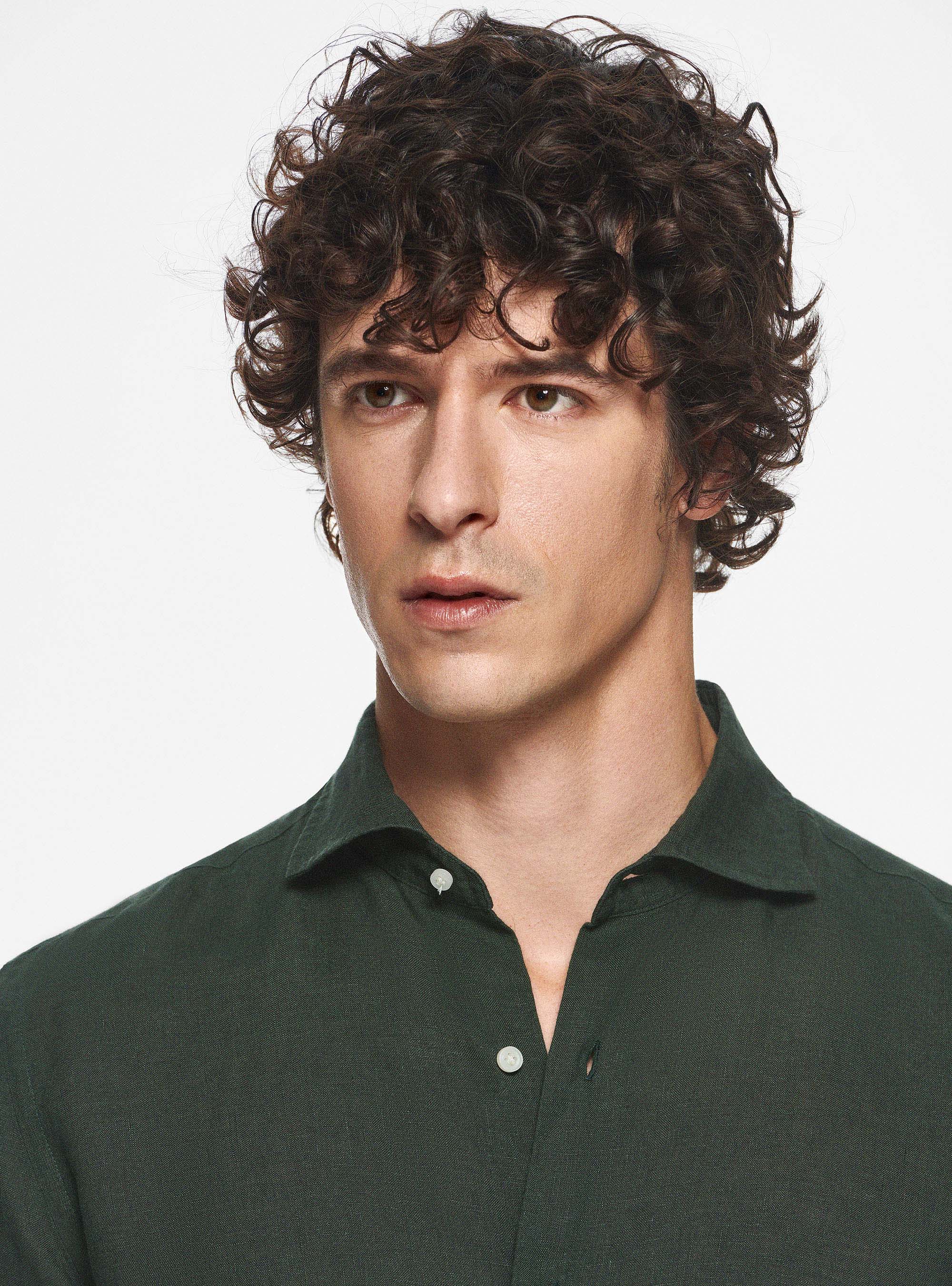 Camicia in puro lino, VERDE