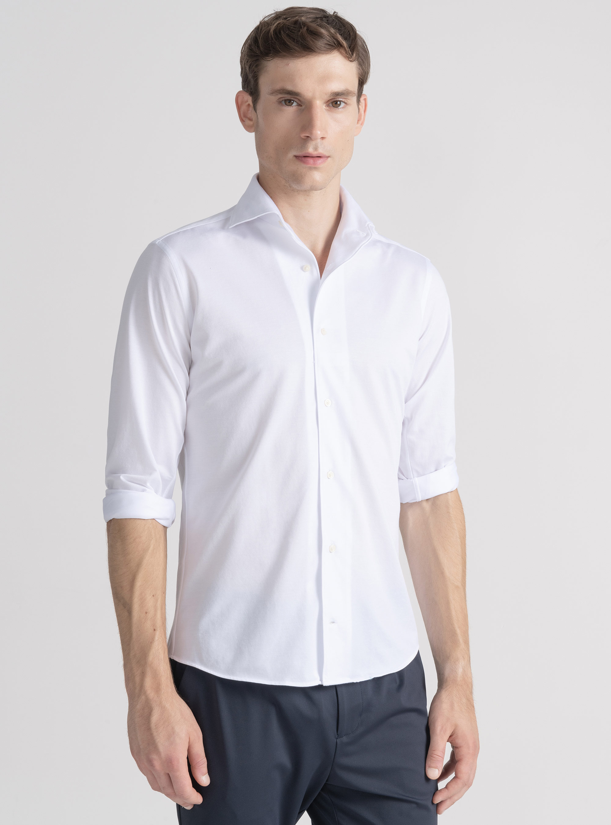 Camicia in jersey di misto cotone, BIANCO