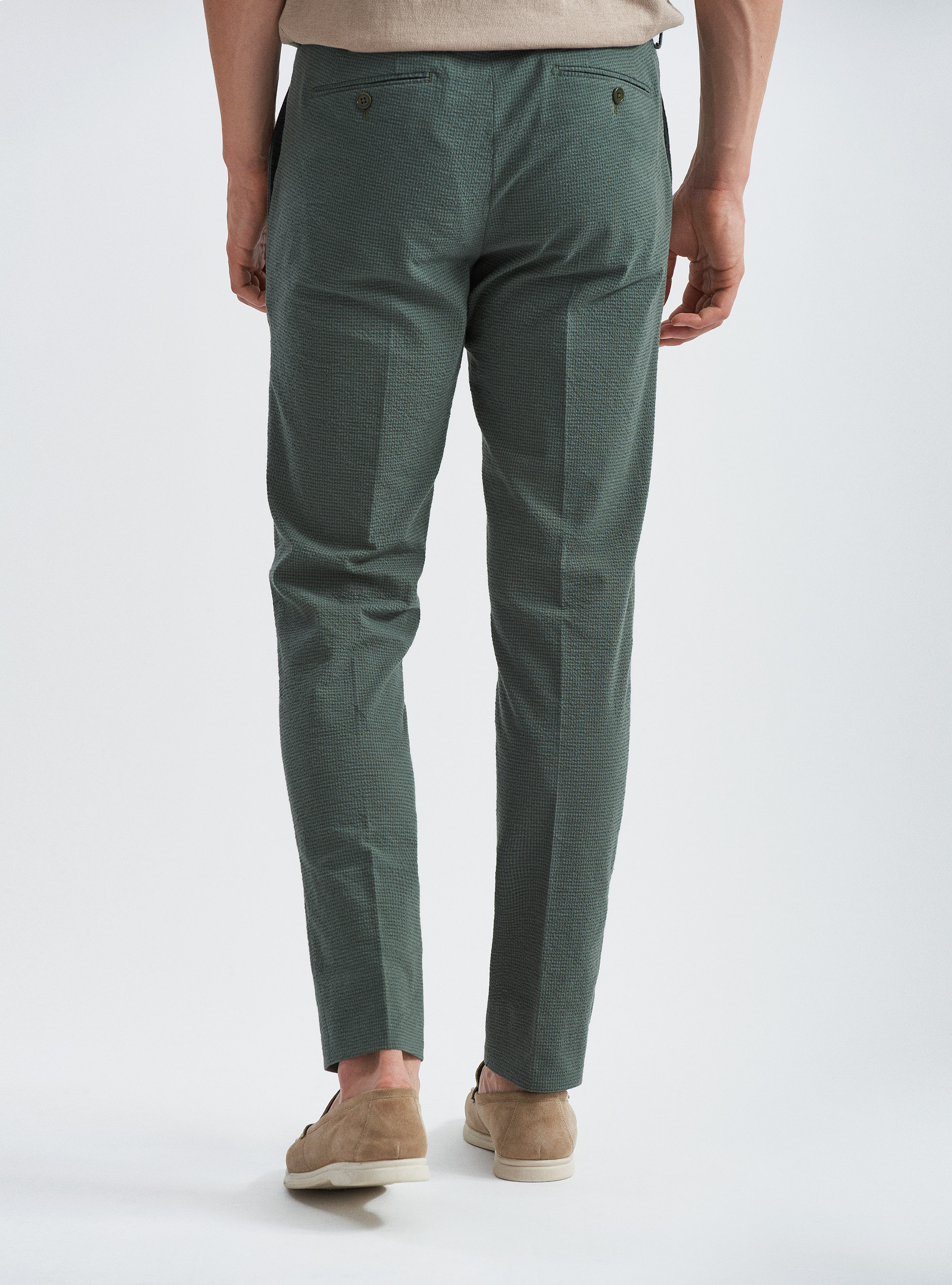 Pantaloni per abito in cotone seersucker, 0609C MILITARE
