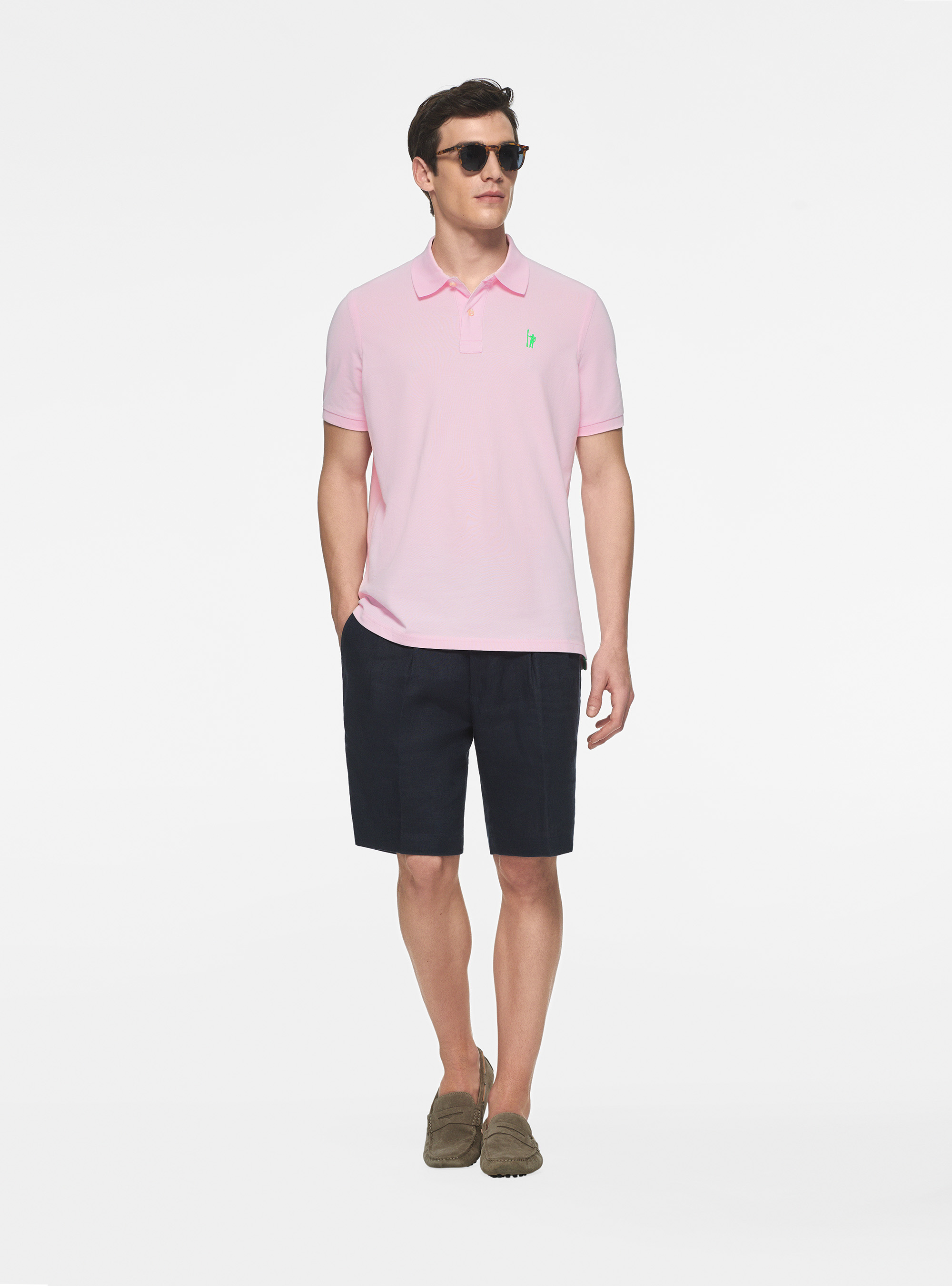 Piqu&eacute; polo shirt with embroidery, PINK