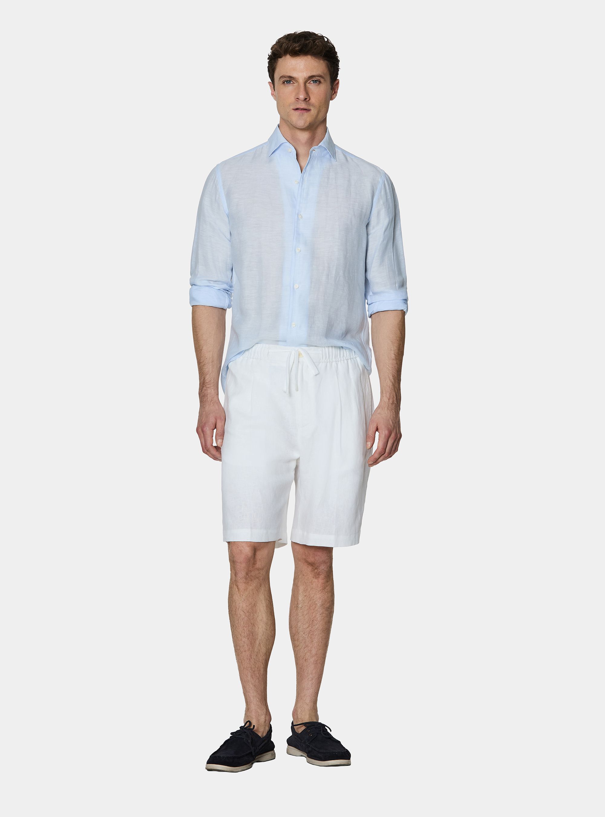 Linen-blend shirt with facing, LIGHT BLUE