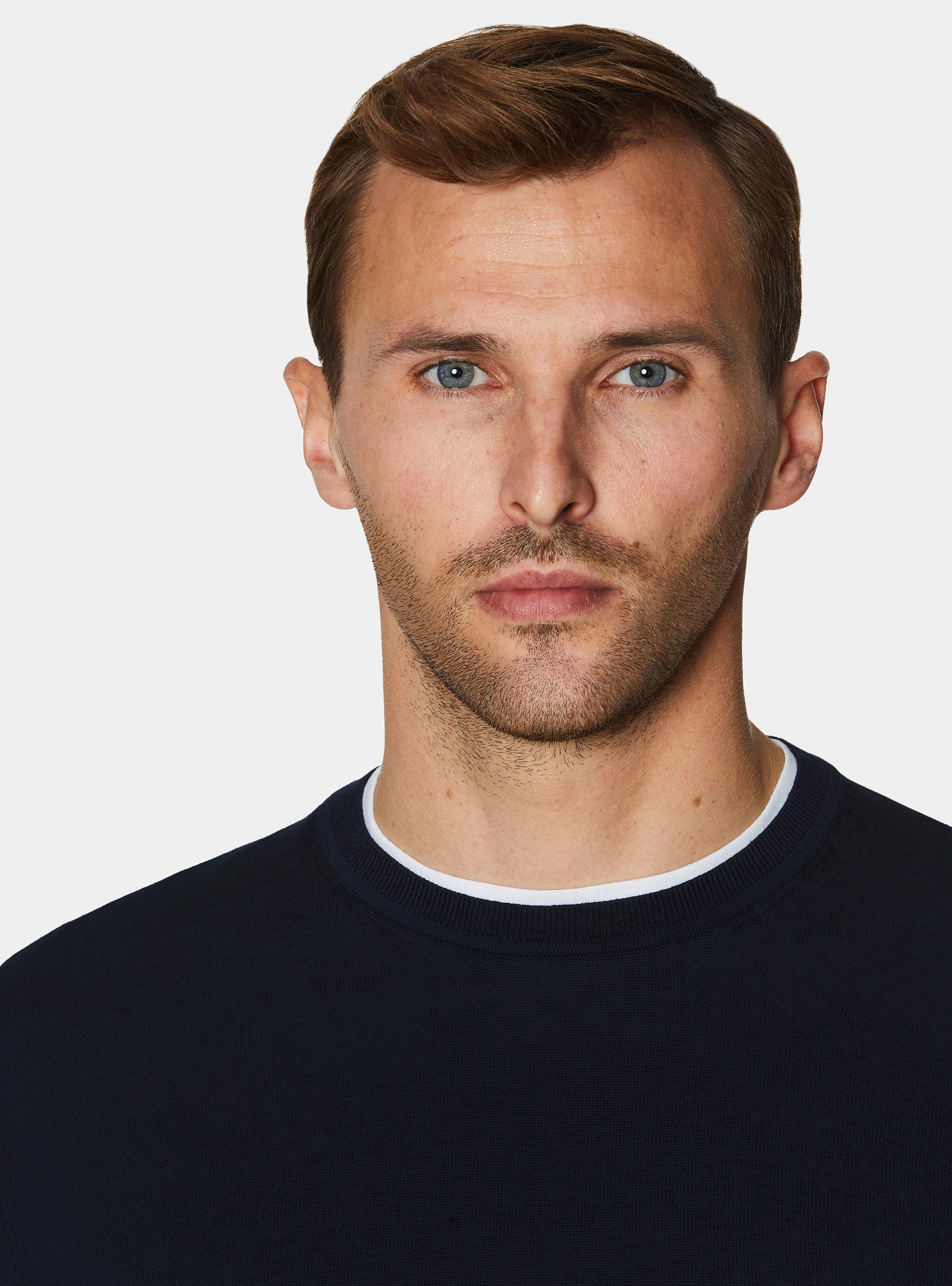 Rundhals-Pullover aus Baumwolle und Seide, NAVY 0218C