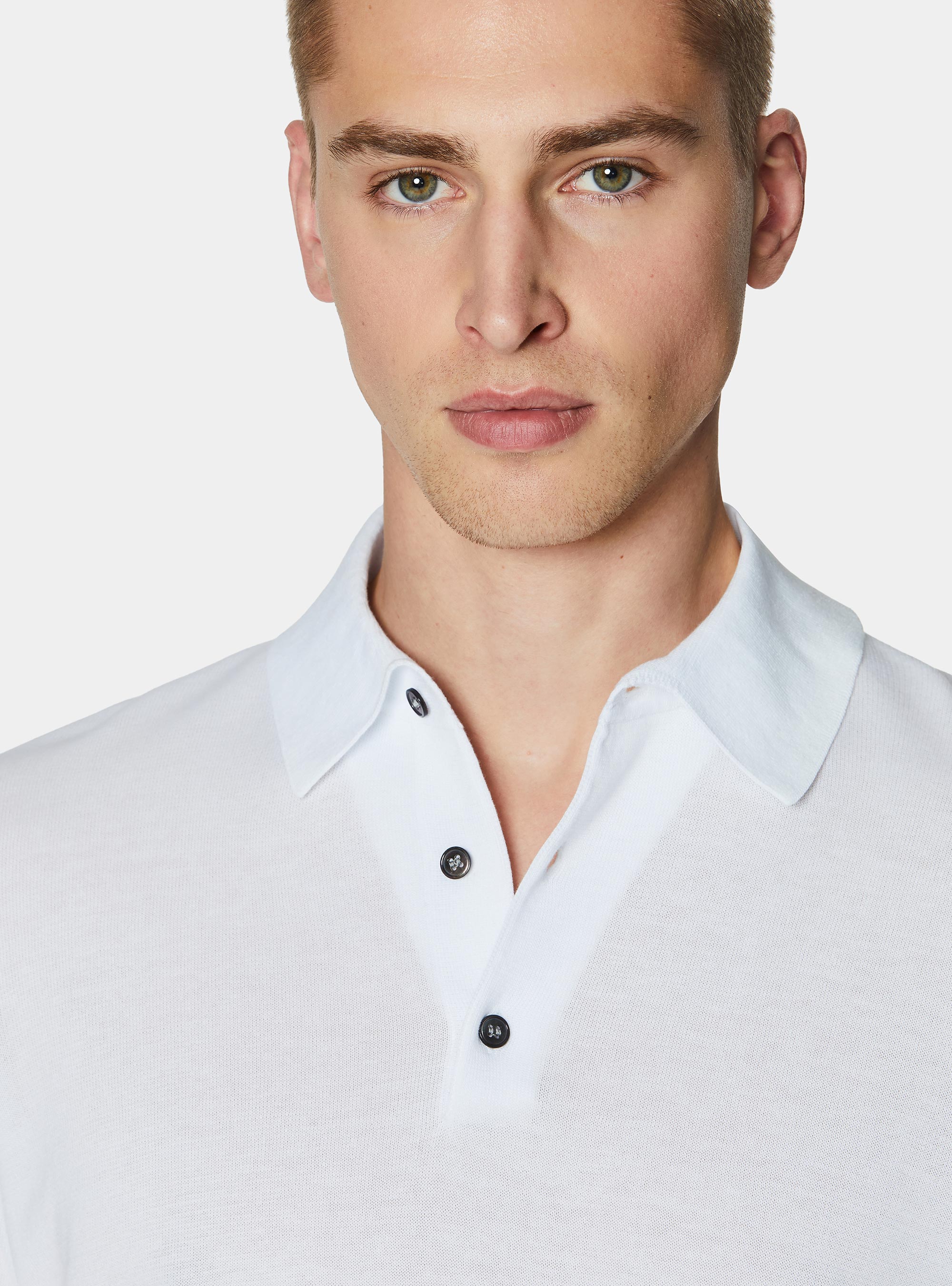 Polo de punto de algod&oacute;n extrafino, BLANCO