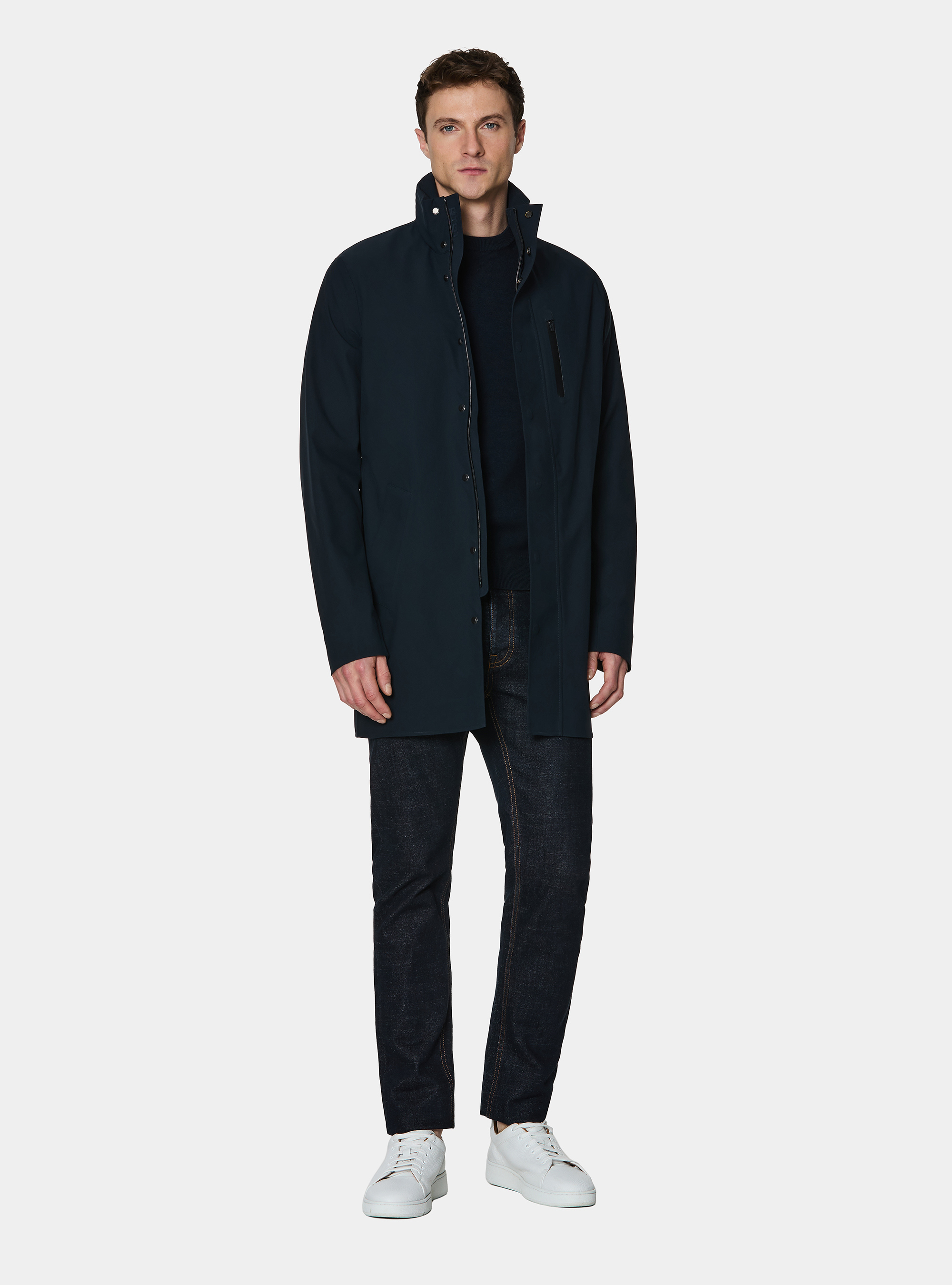 GT01 long jacket in technical fabric, NAVY BLUE