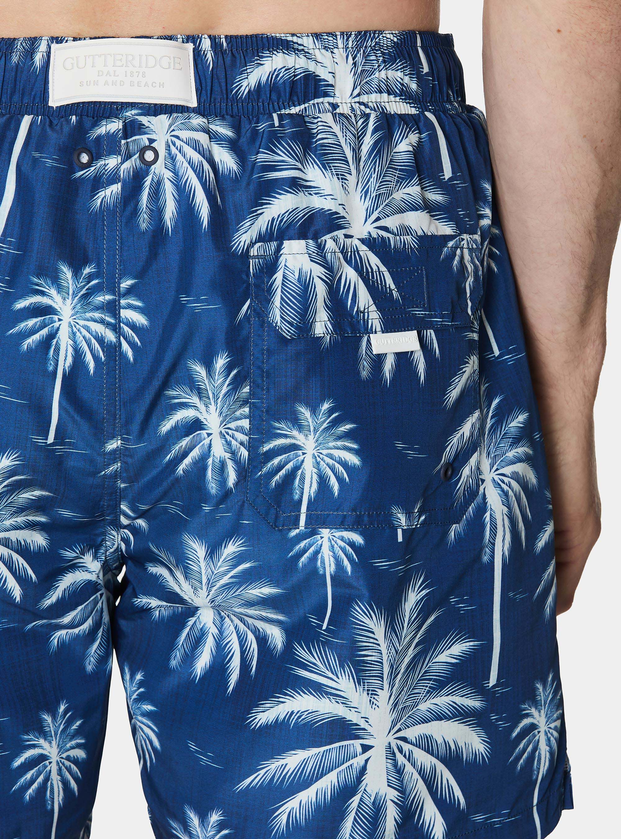 Palm print swimwear, BLUE