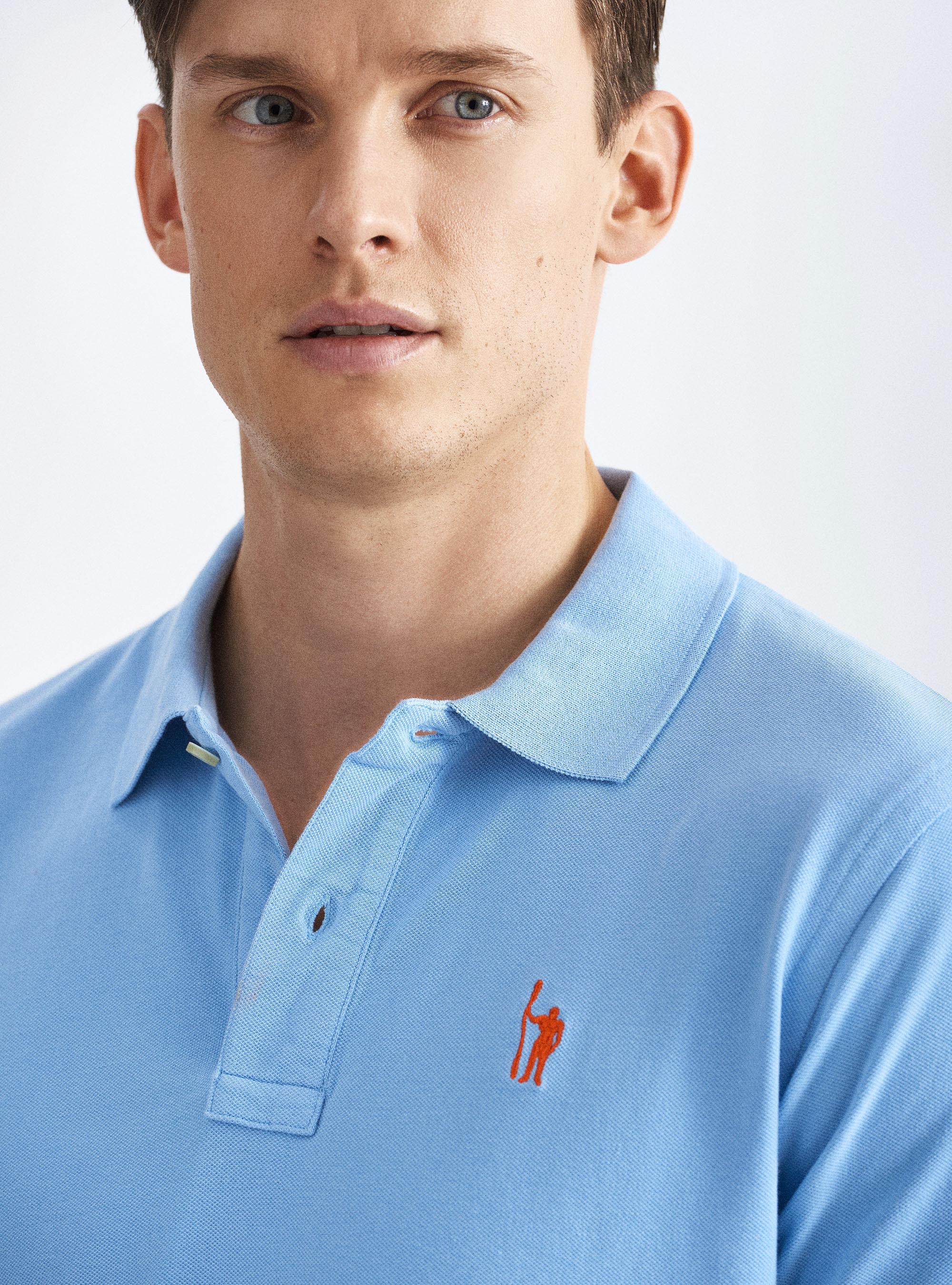 Classic cotton pique polo with embroidery, LIGHT BLUE