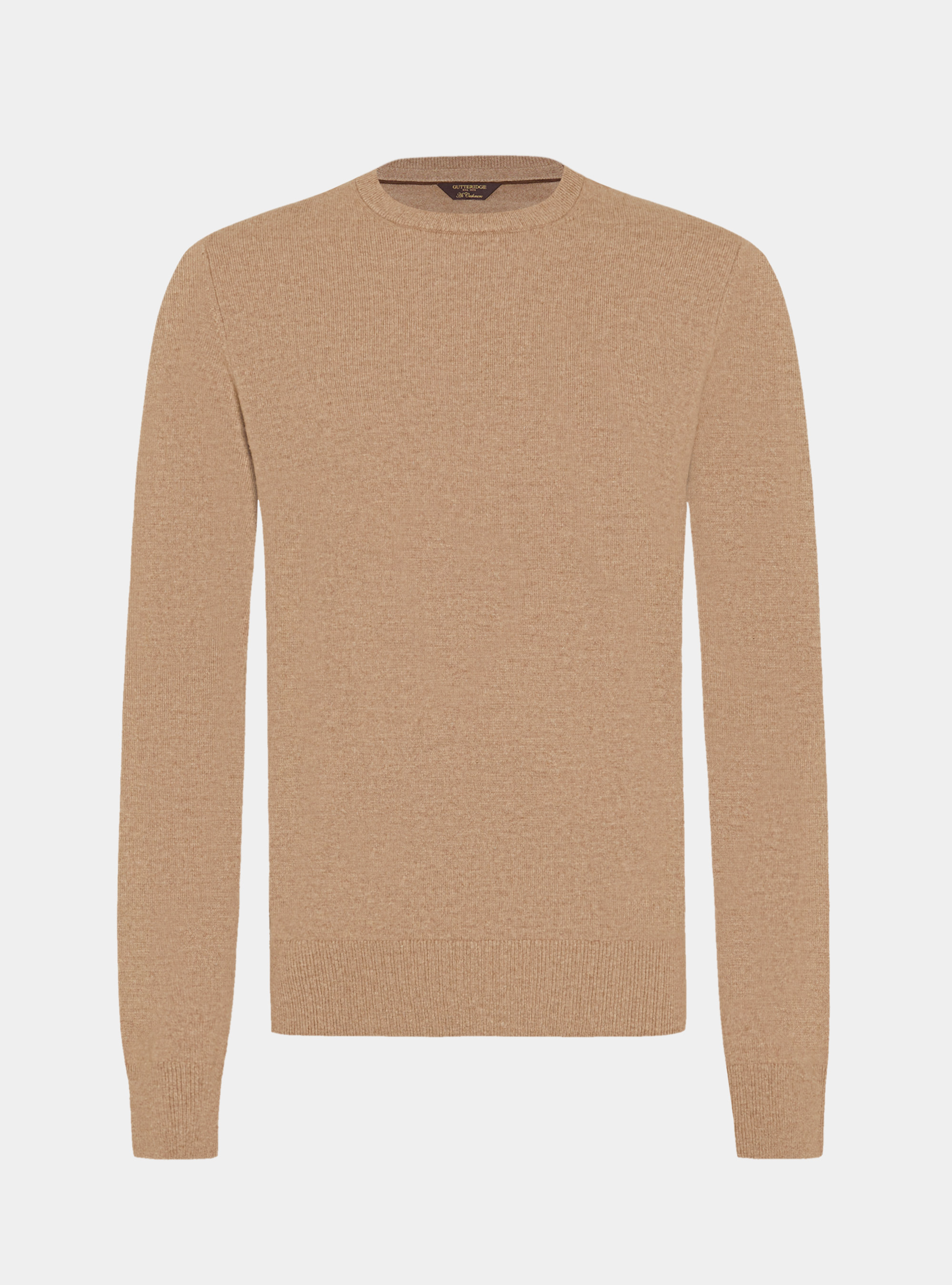 Maglia girocollo in lana lambswool e cashmere, CAMMELLO 0570C