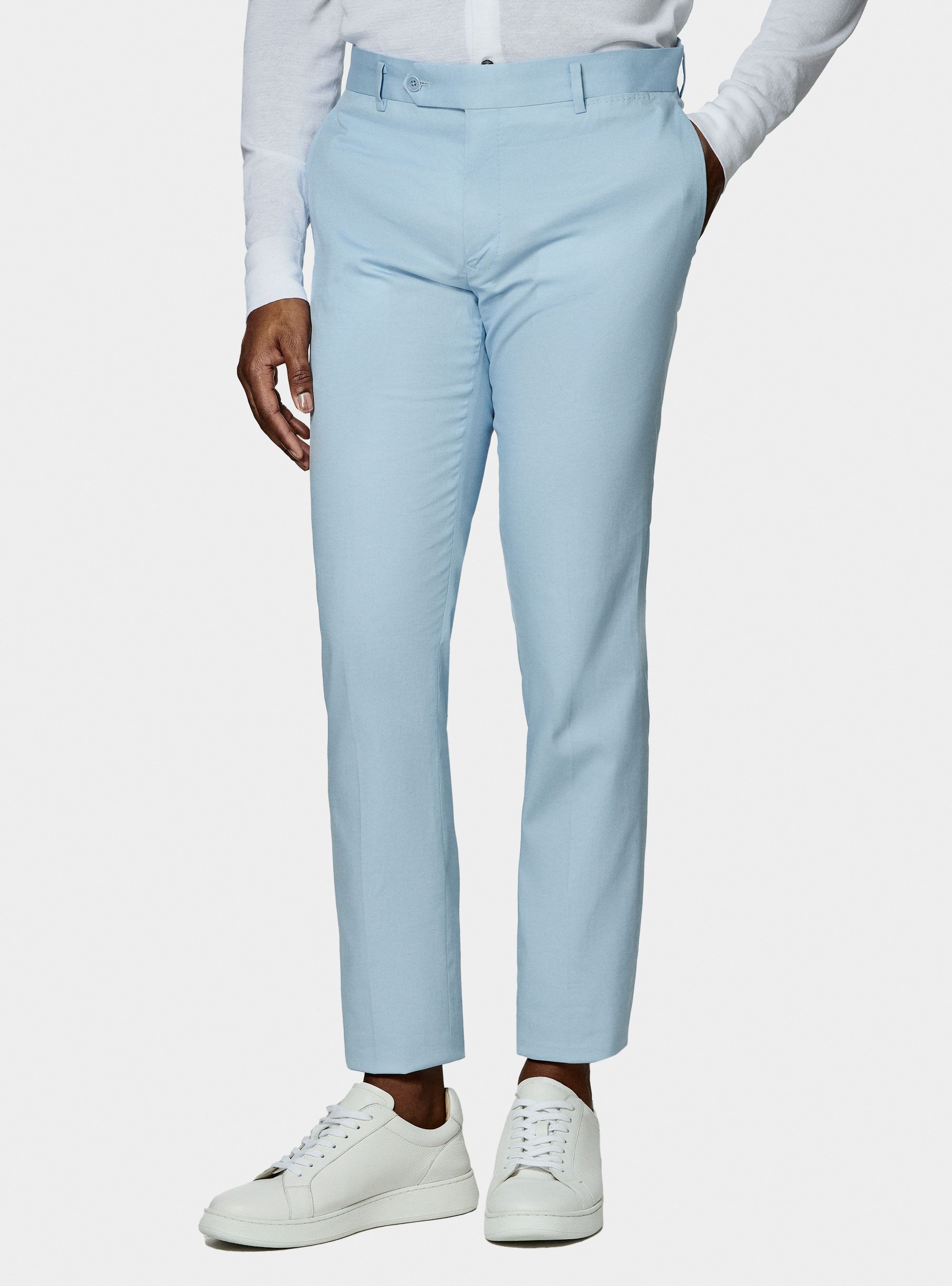 Pantal&oacute;n de traje de algod&oacute;n, CELESTE