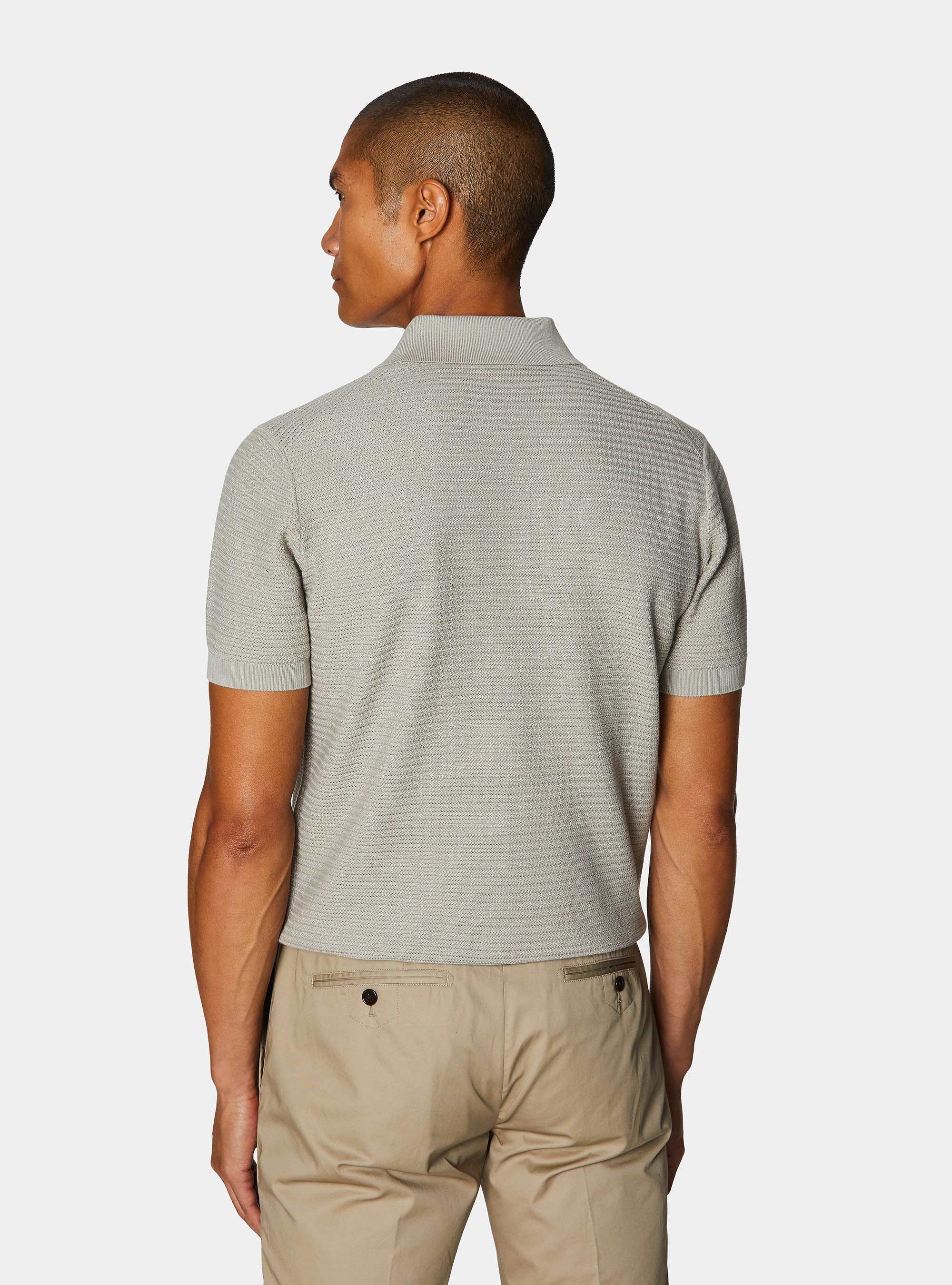 Polo en maille de coton textur&eacute;, SABLE