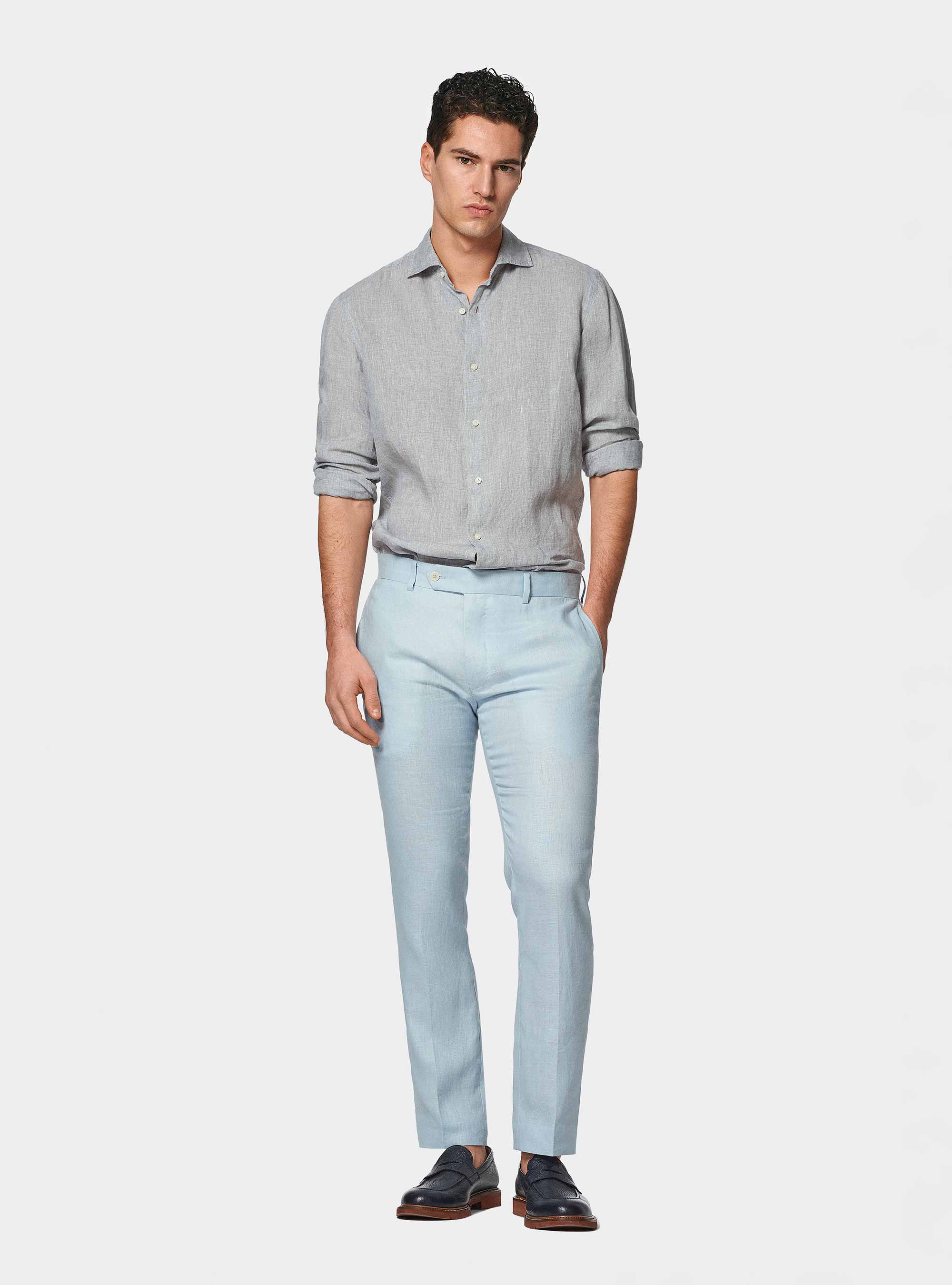 Camisa de lino puro, GRIS CLARO JASPEADO