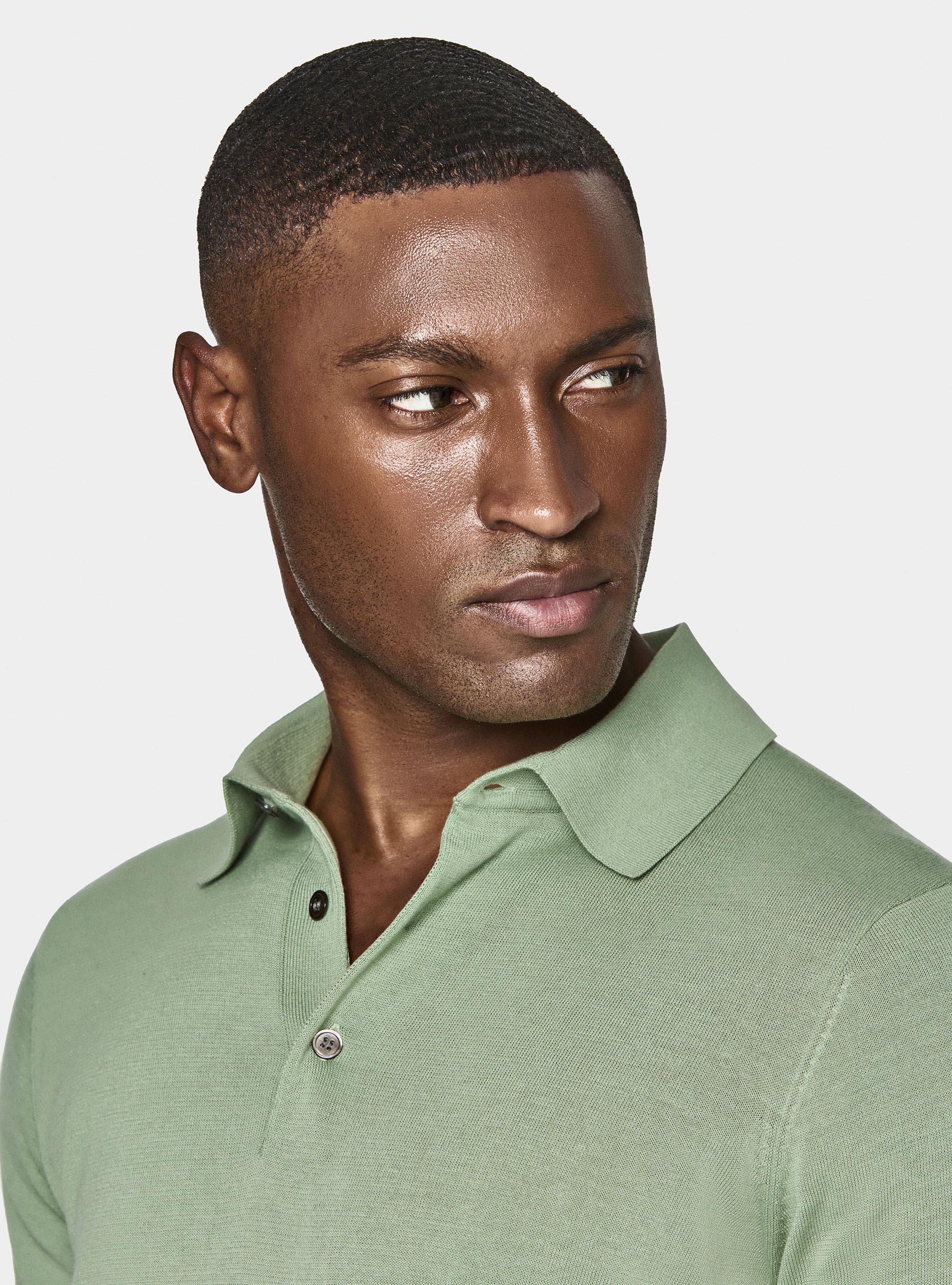 Extra-fine cotton knit polo shirt, SALVIA 0602C