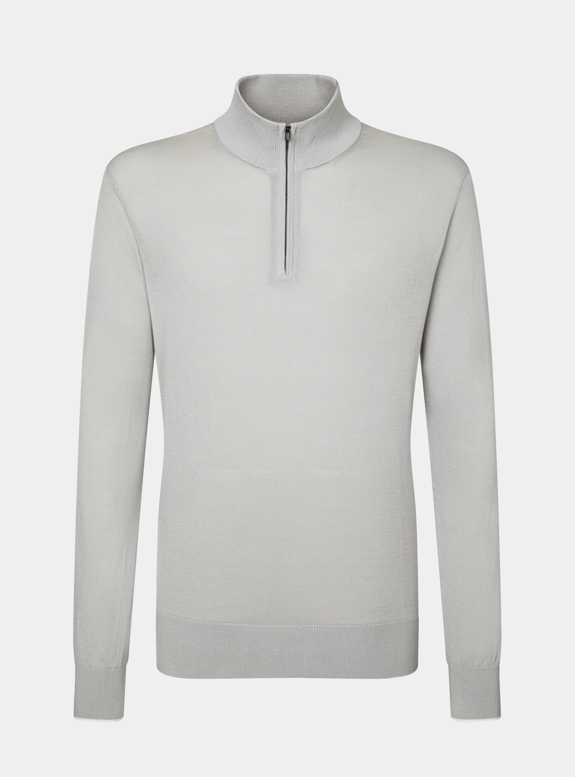 Maglia mezza zip in puro cotone extrafine, GRIGIO CHIARO MELANGE