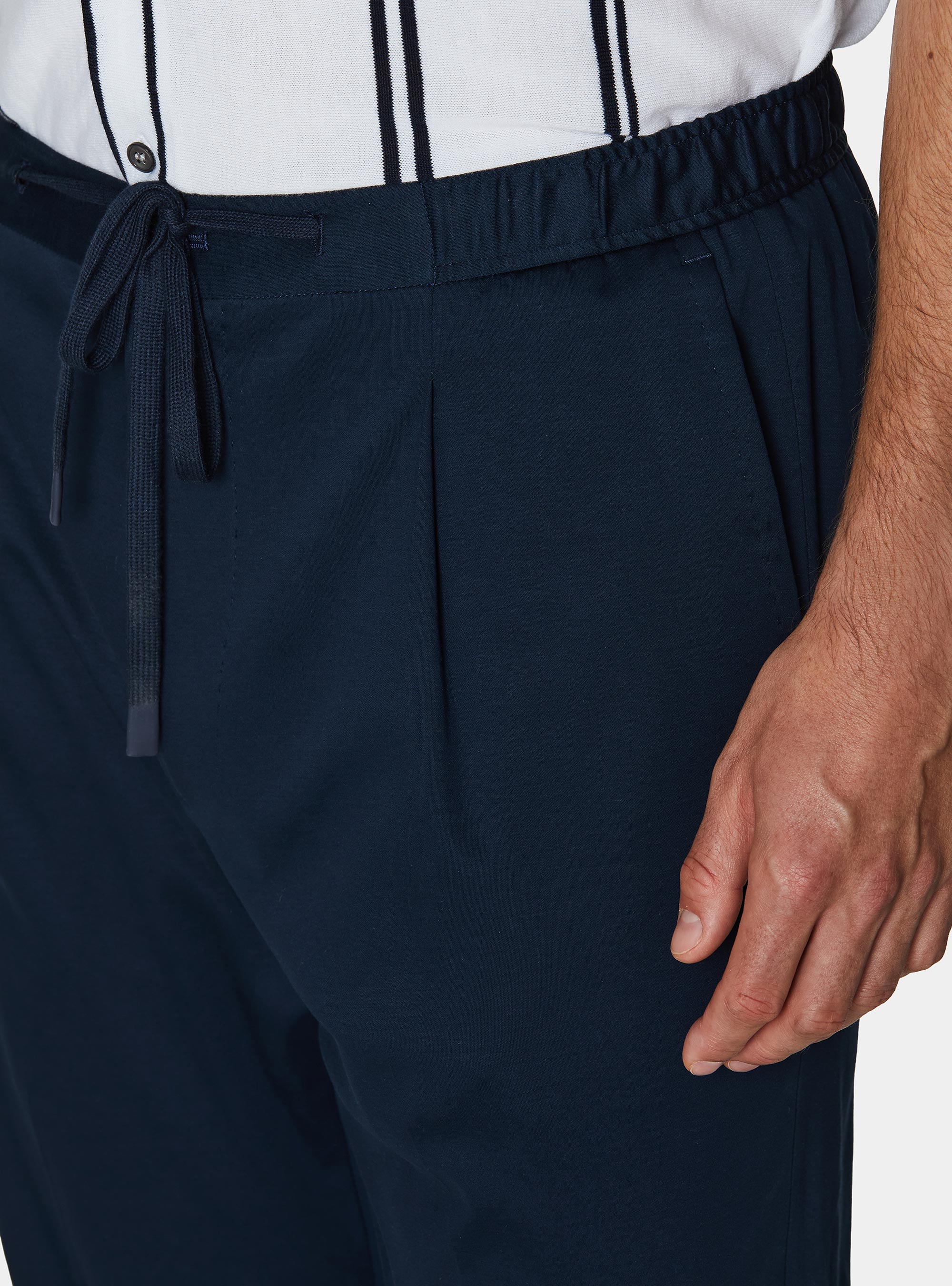 Technical cotton jersey drawstring trousers, NAVY BLUE