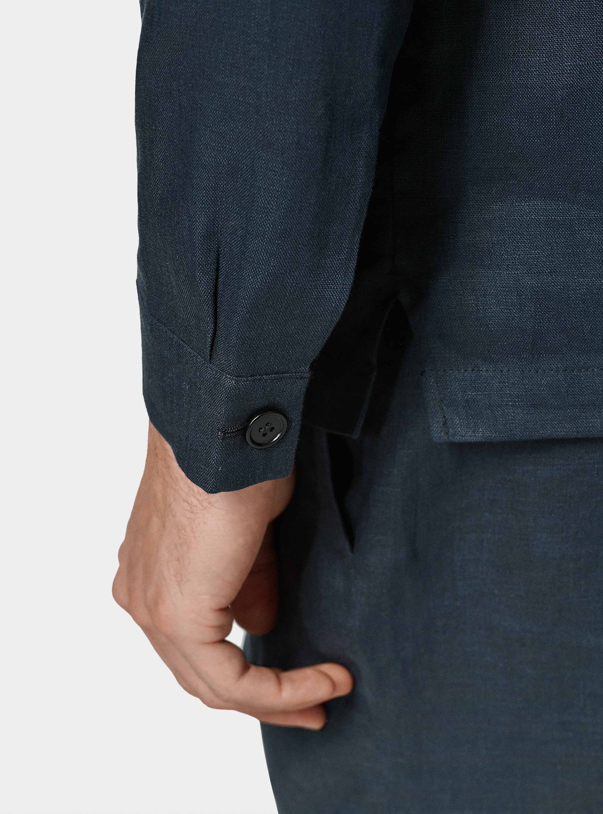 Giacca camicia in puro lino, BLU NAVY