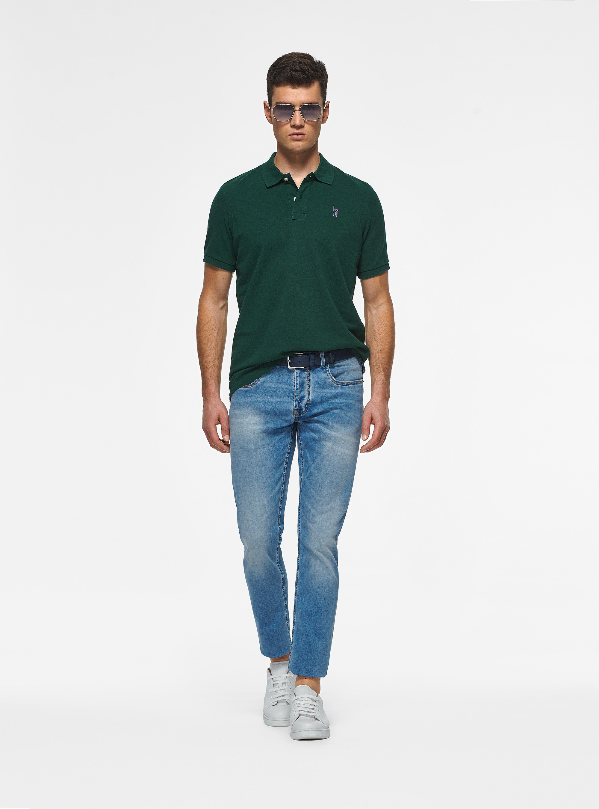 Piqu&eacute; polo shirt with embroidery, OLIVE