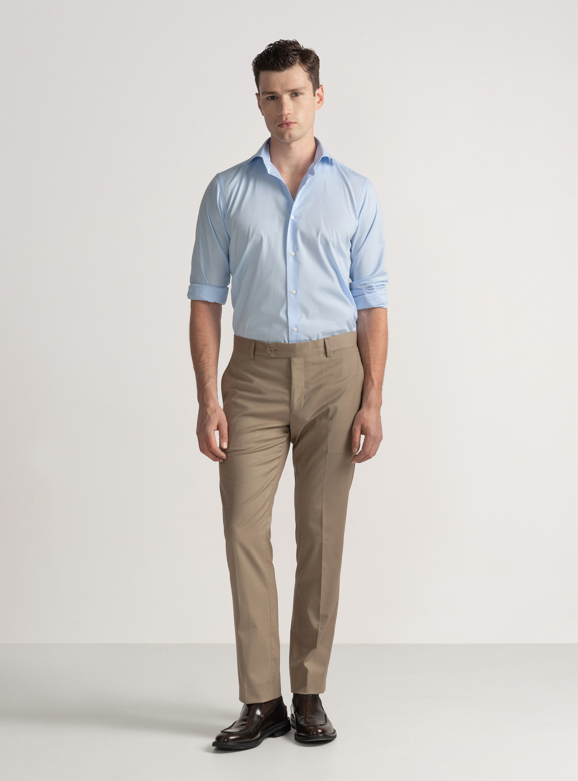 Stretchhemd aus Baumwollpopeline, AZZURRO 0282C