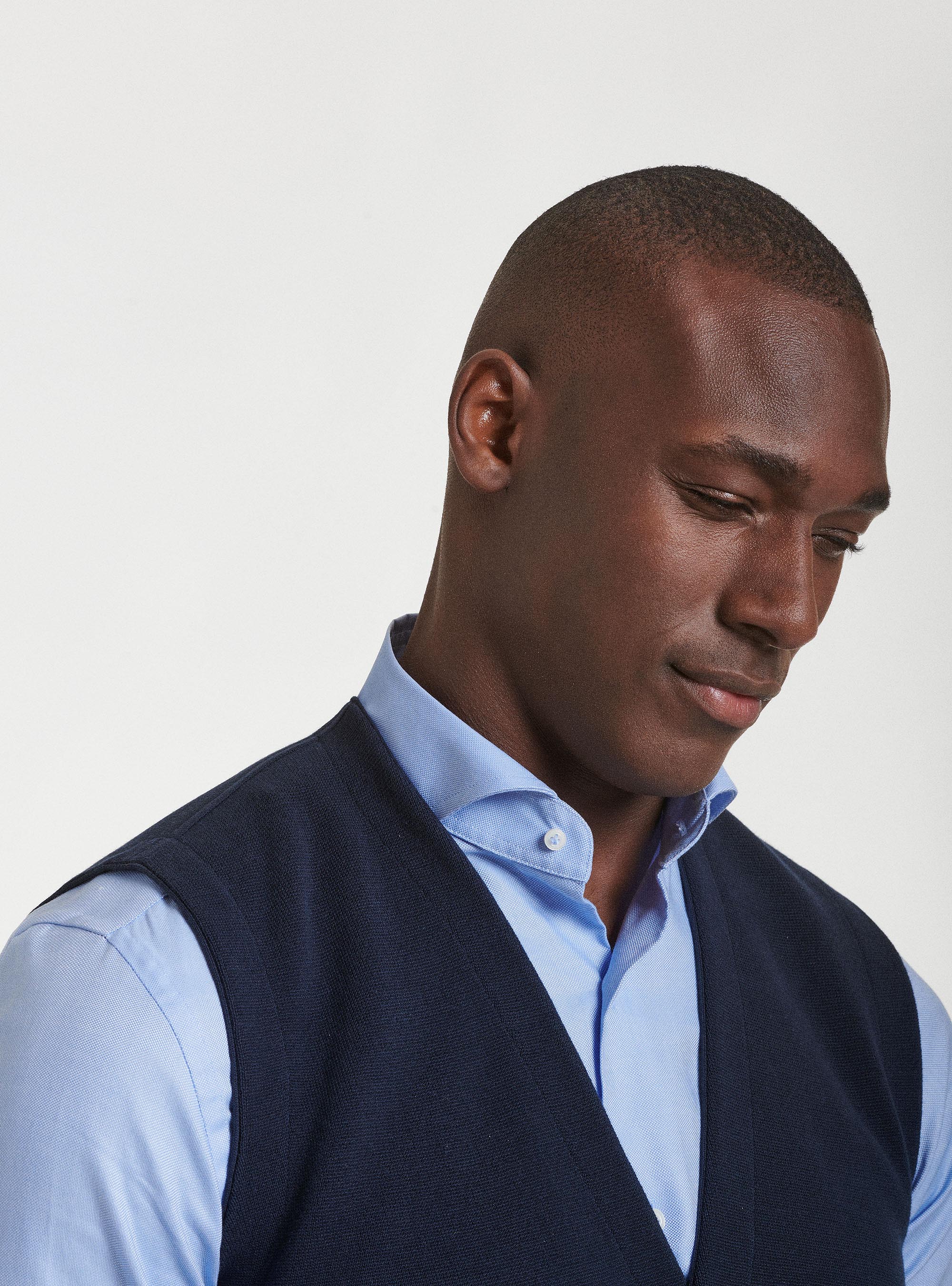 Pure cotton knitted double-breasted waistcoat, NAVY BLUE