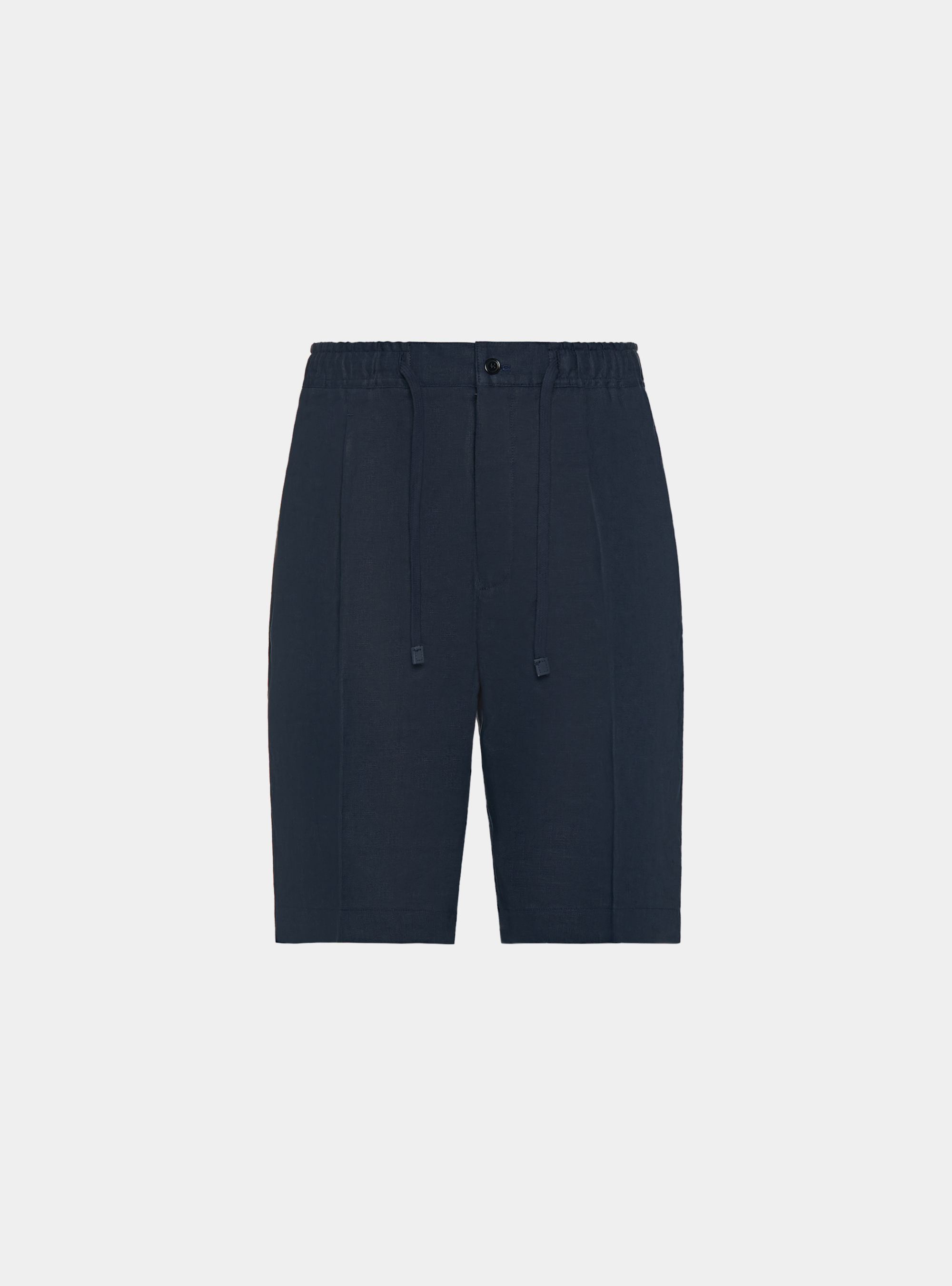 Linen Bermuda shorts with elastic and drawstring, NAVY BLUE
