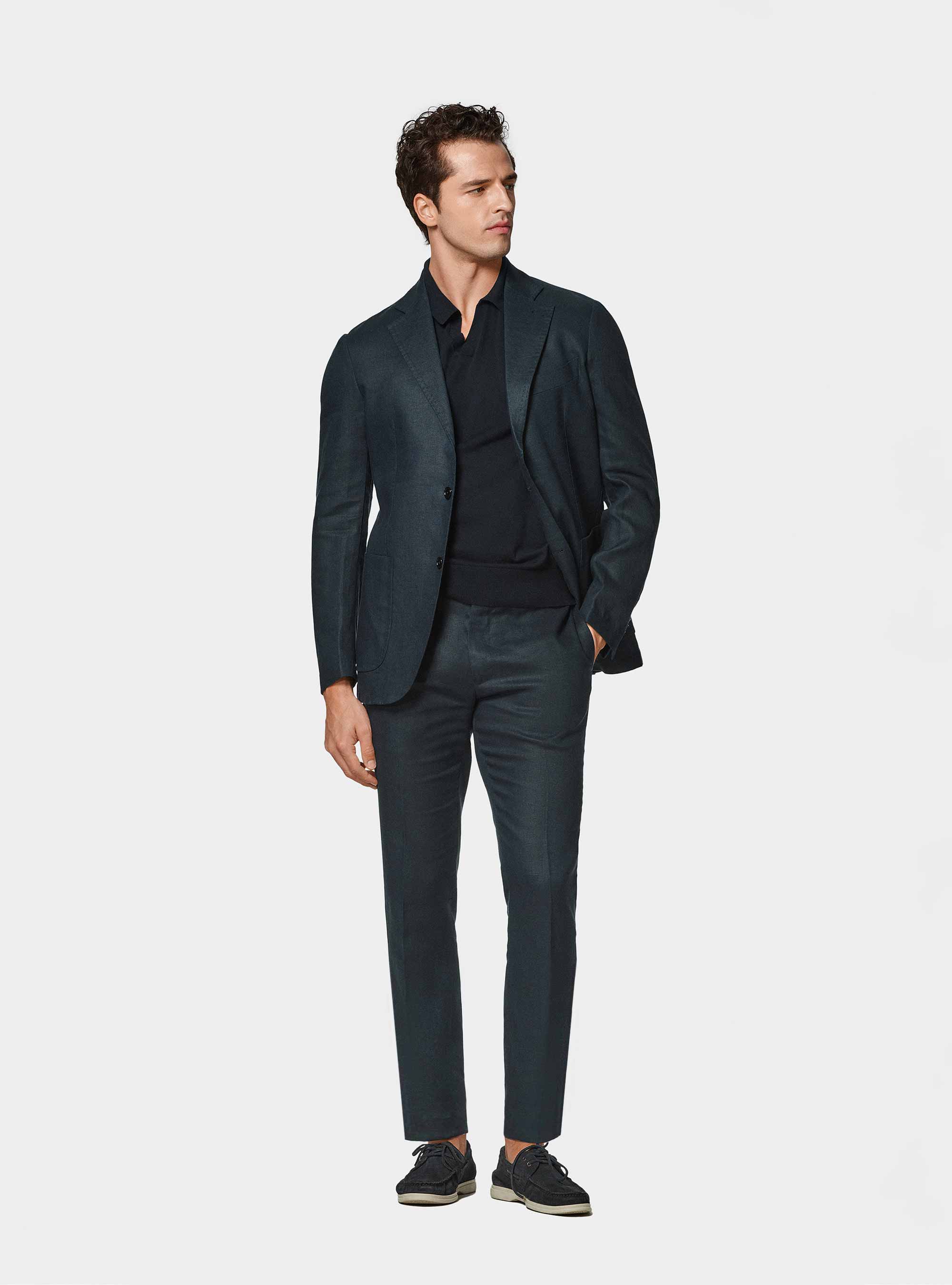 Pure linen suit trousers, NAVY BLUE