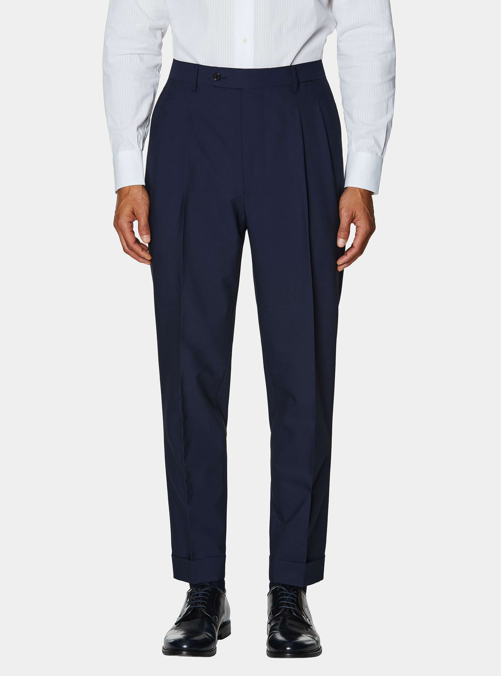 Classic trousers with pleats, NAVY BLUE
