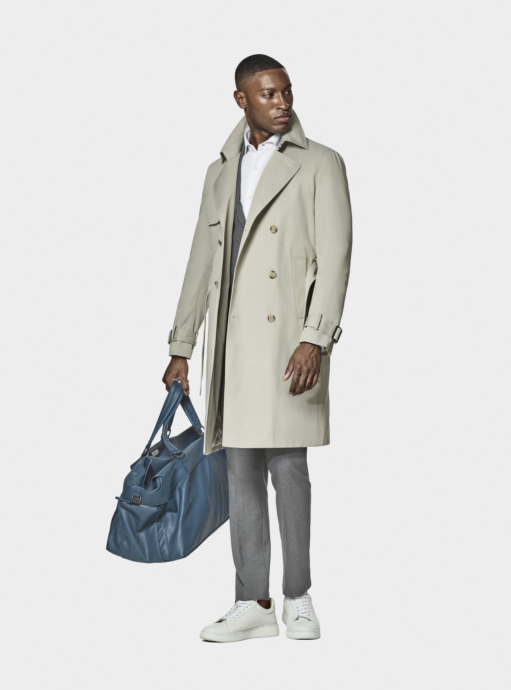 Cotton twill trench coat, ECRU