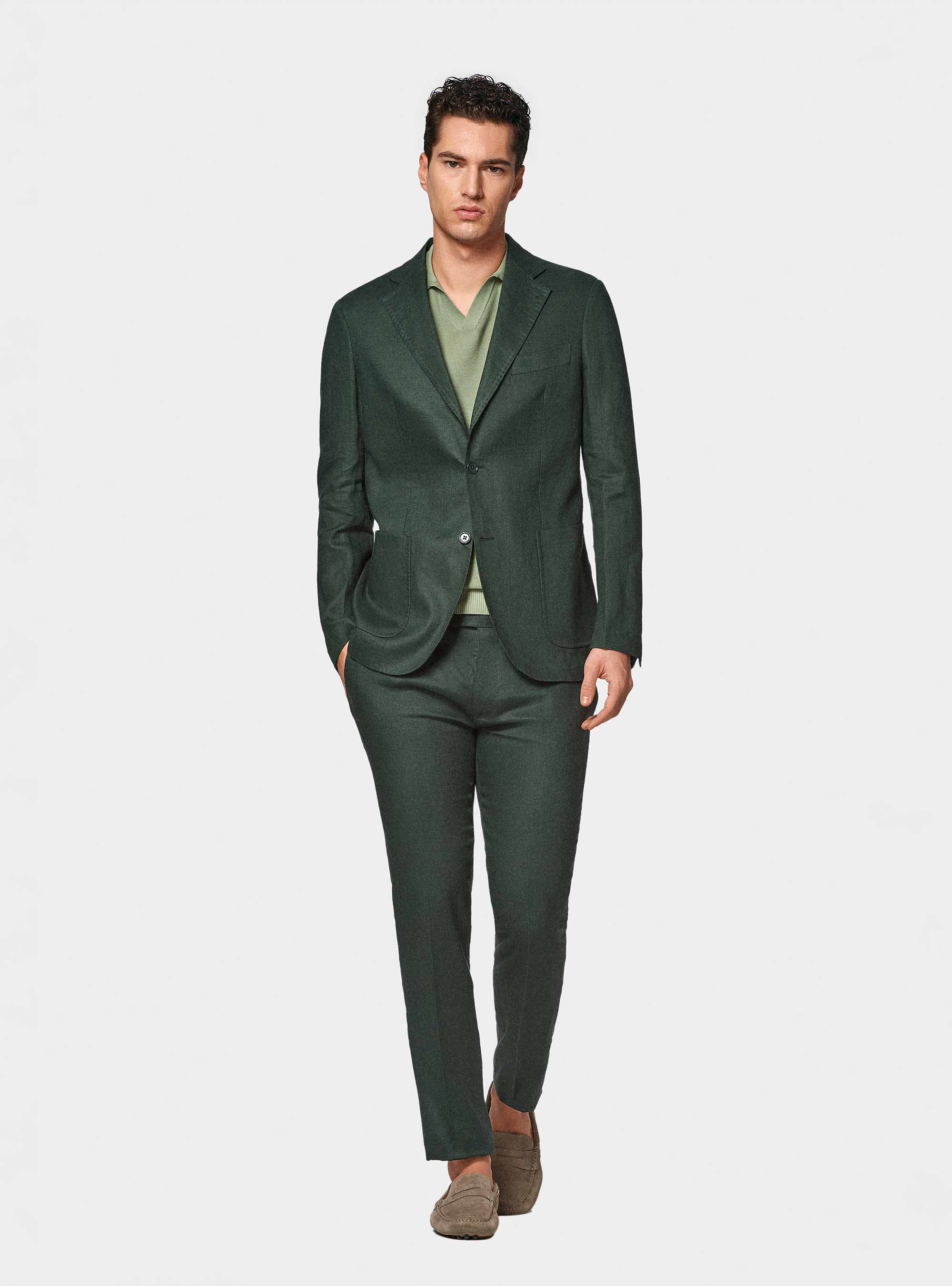 Pure linen suit blazer, GREEN