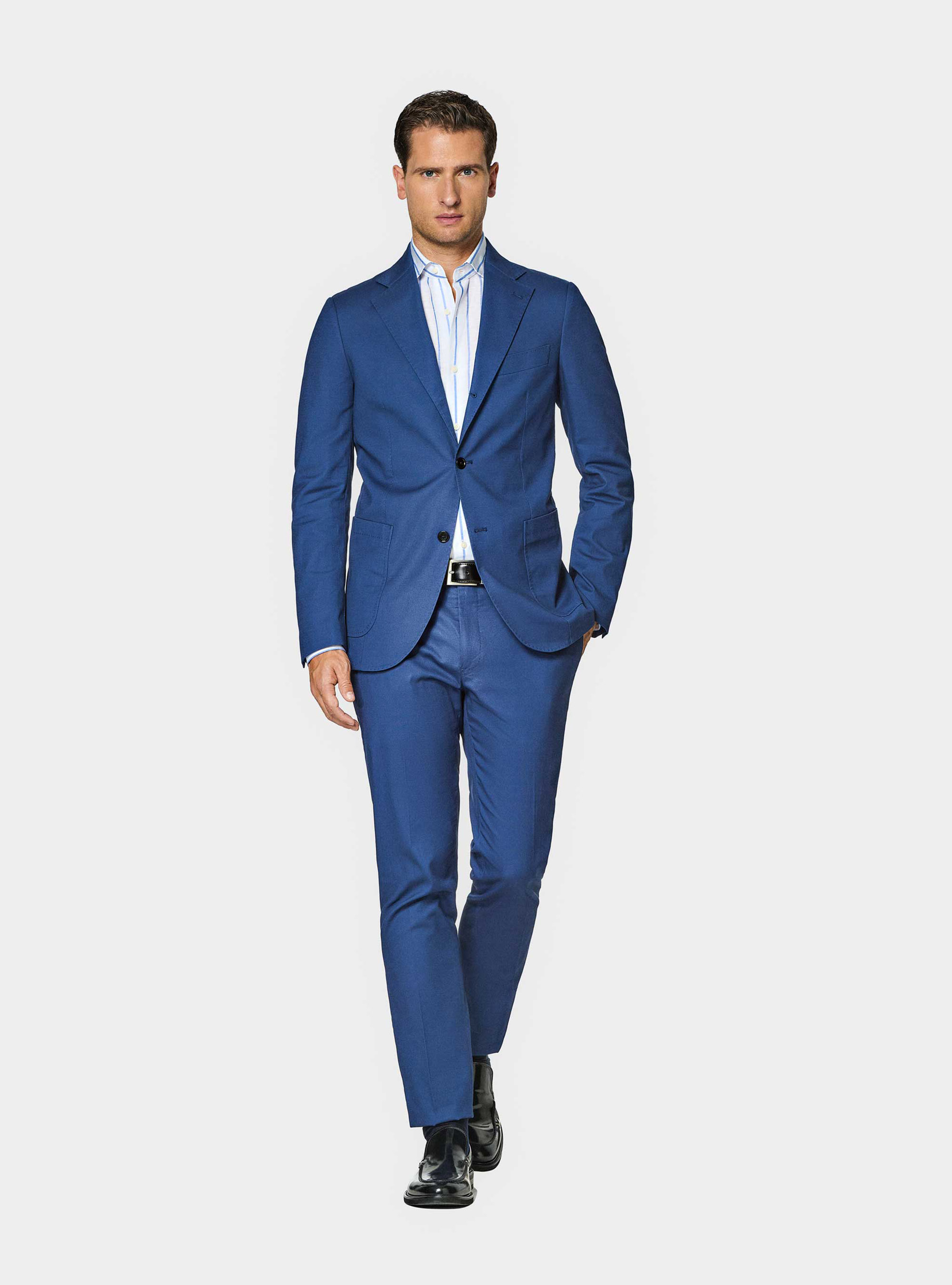 Chemise &agrave; rayures en lin m&eacute;lang&eacute;, BLEU