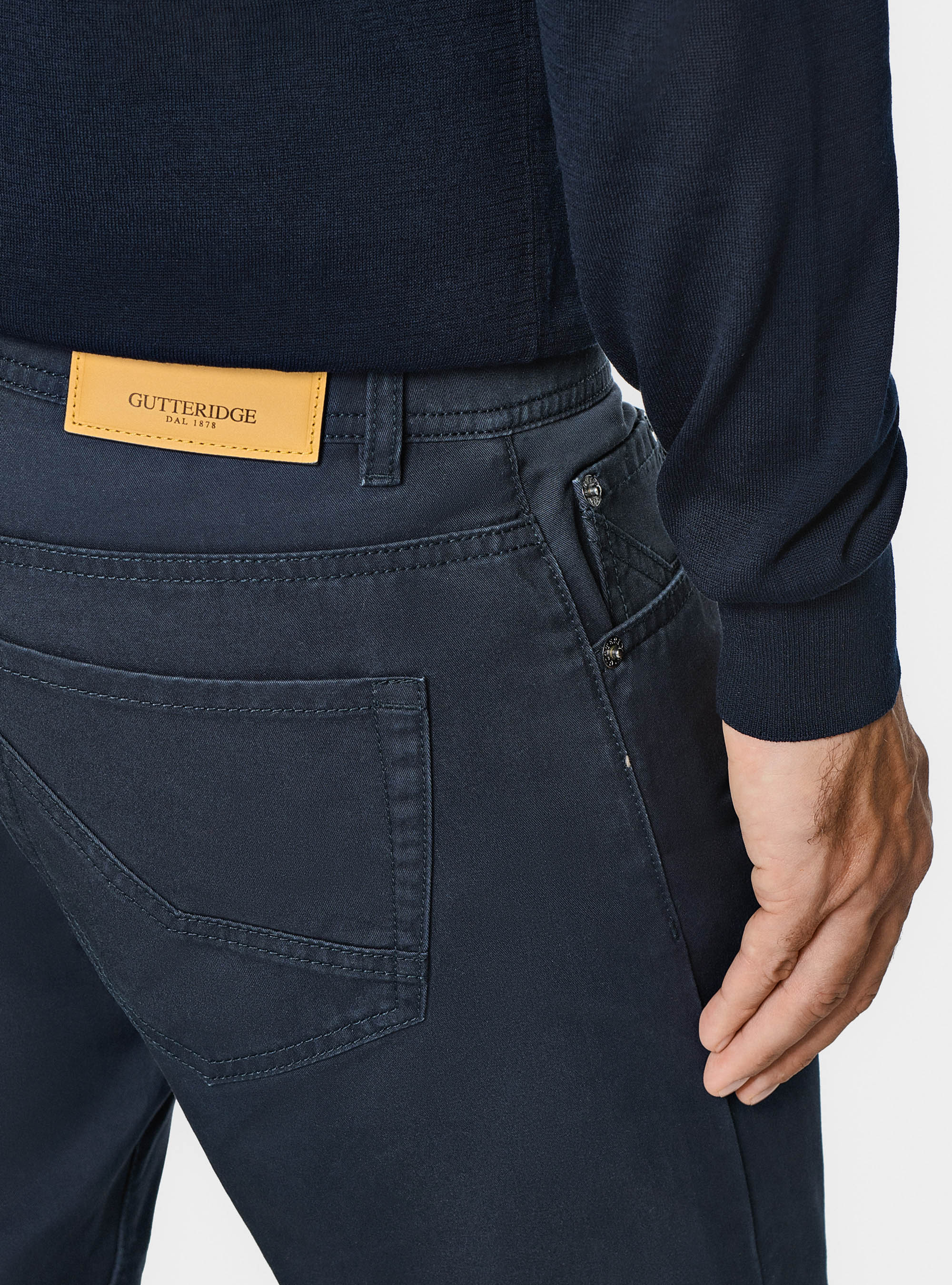 Cotton twill 5-pocket trousers, NAVY BLUE