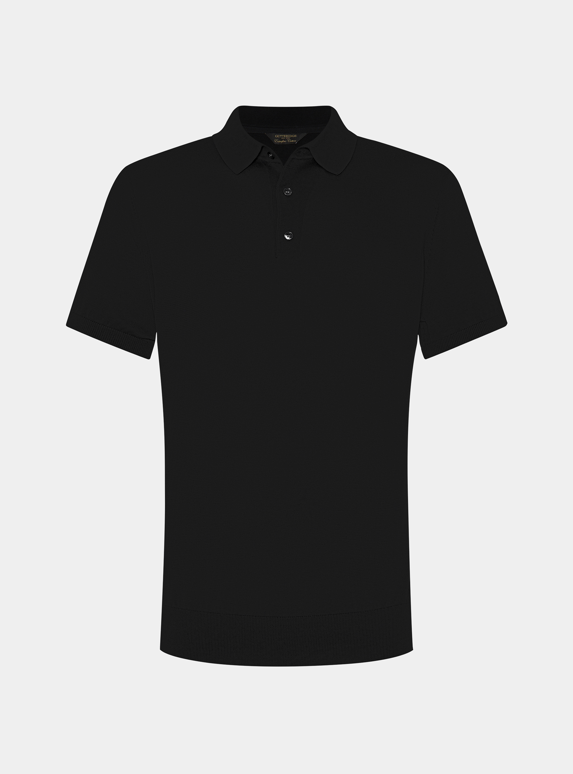 Extra-fine cotton knit polo shirt, BLACK