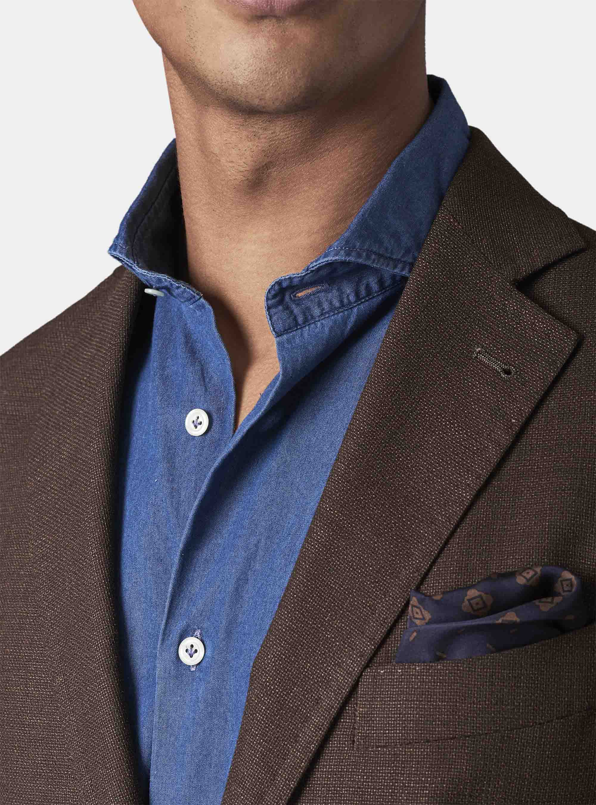 Micro-textured pure wool blazer, BROWN