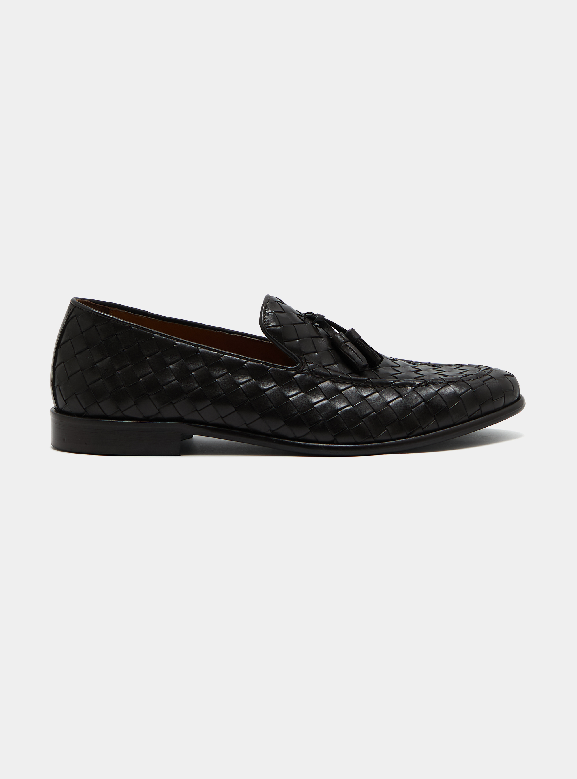 Braided leather moccasins, BROWN