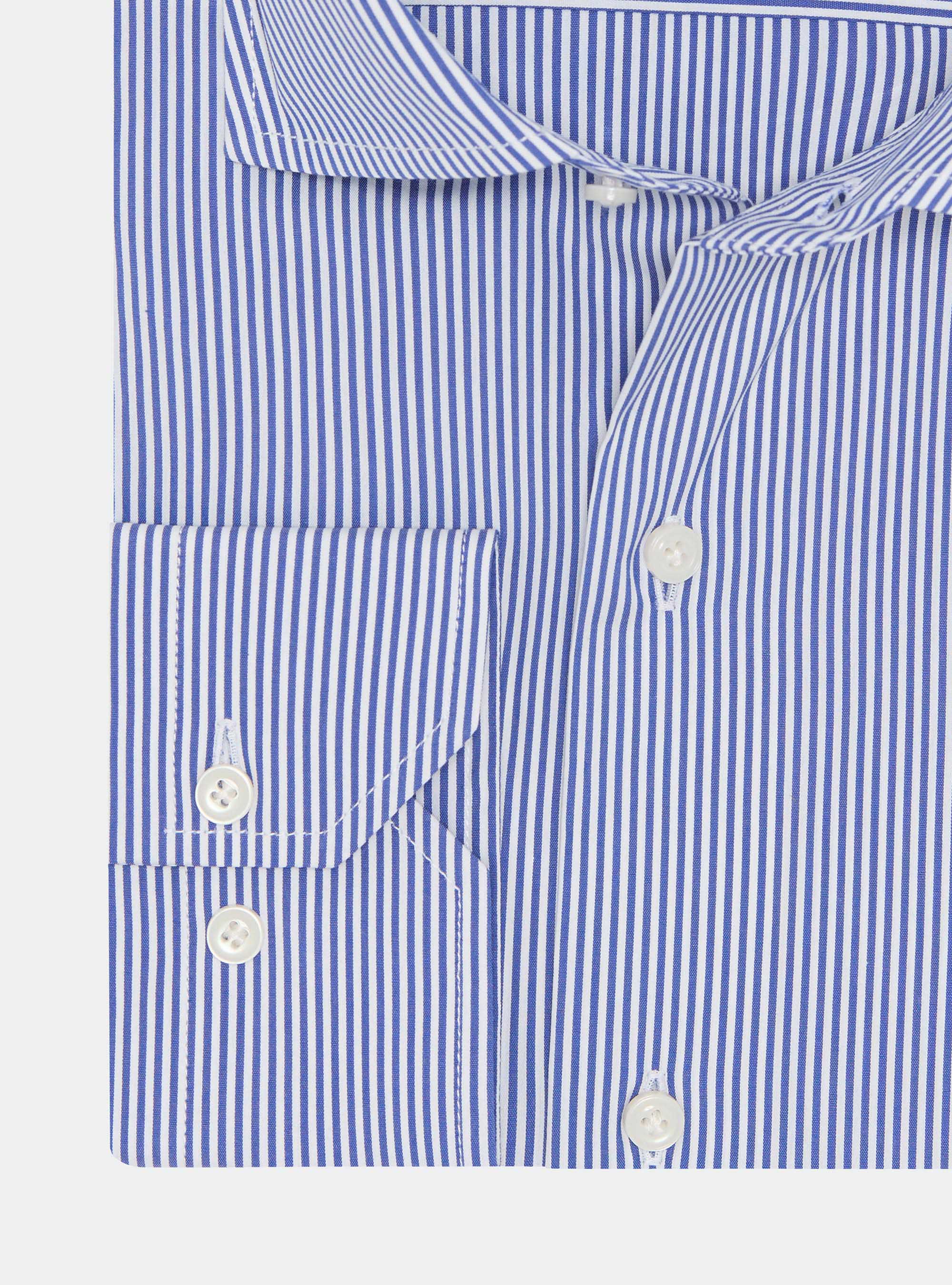 Chemise ray&eacute;e en popeline de coton stretch, BLEU
