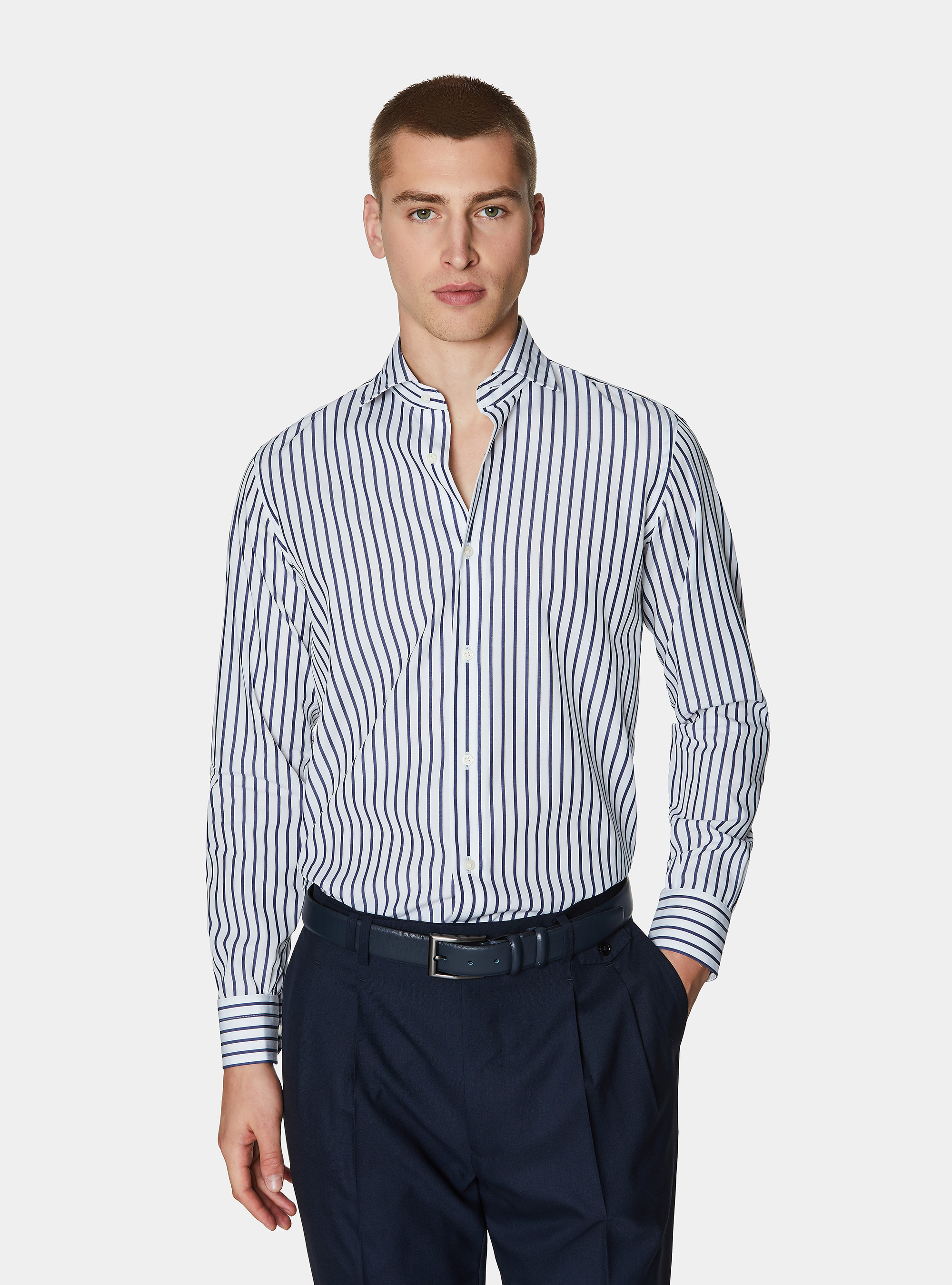 Striped cotton poplin shirt, WHITE