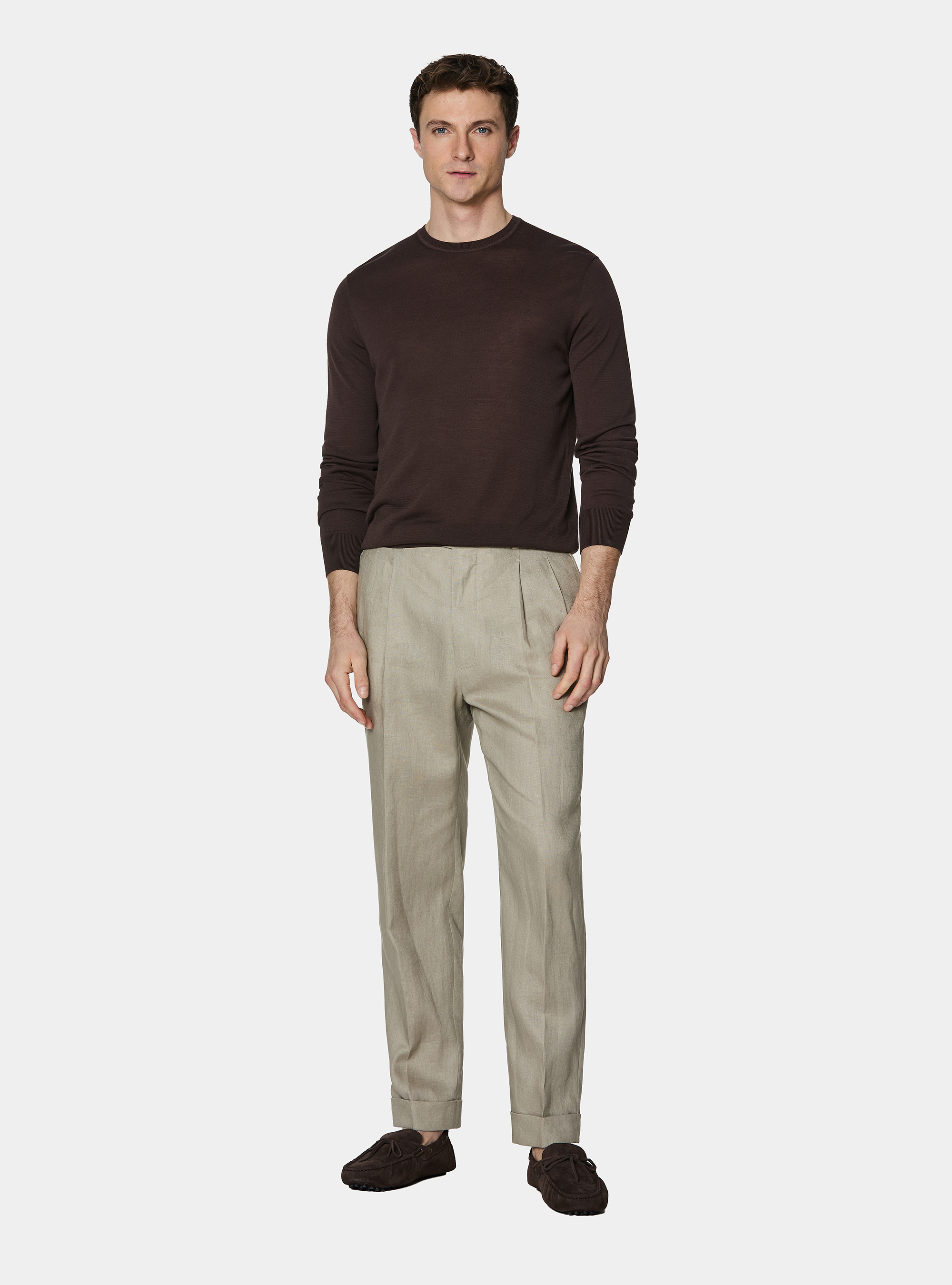 Rundhals-Pullover aus Baumwolle und Seide, MARRONE 0507C