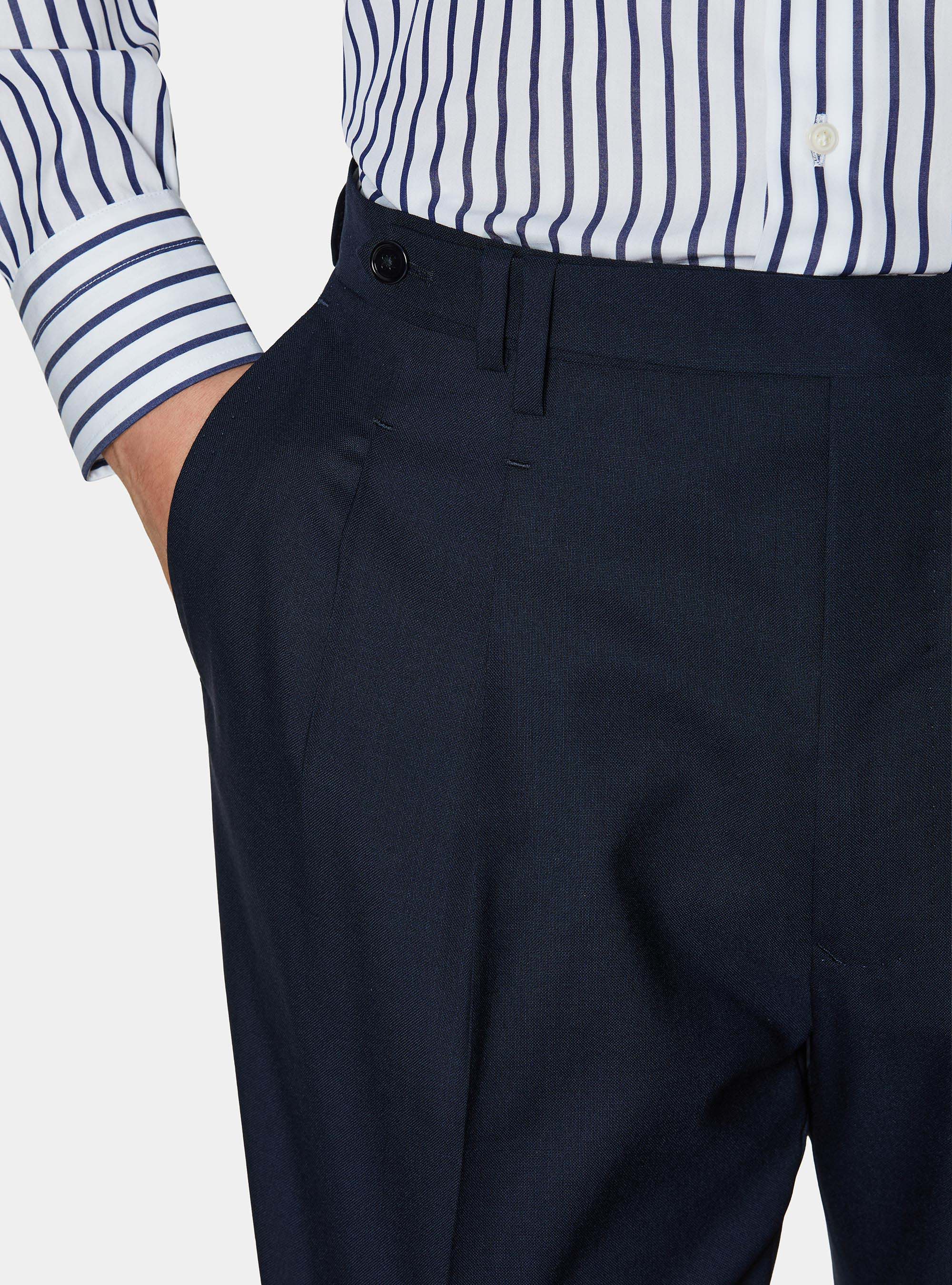 Vitale Barberis Canonico pure wool double pleat trousers, NAVY